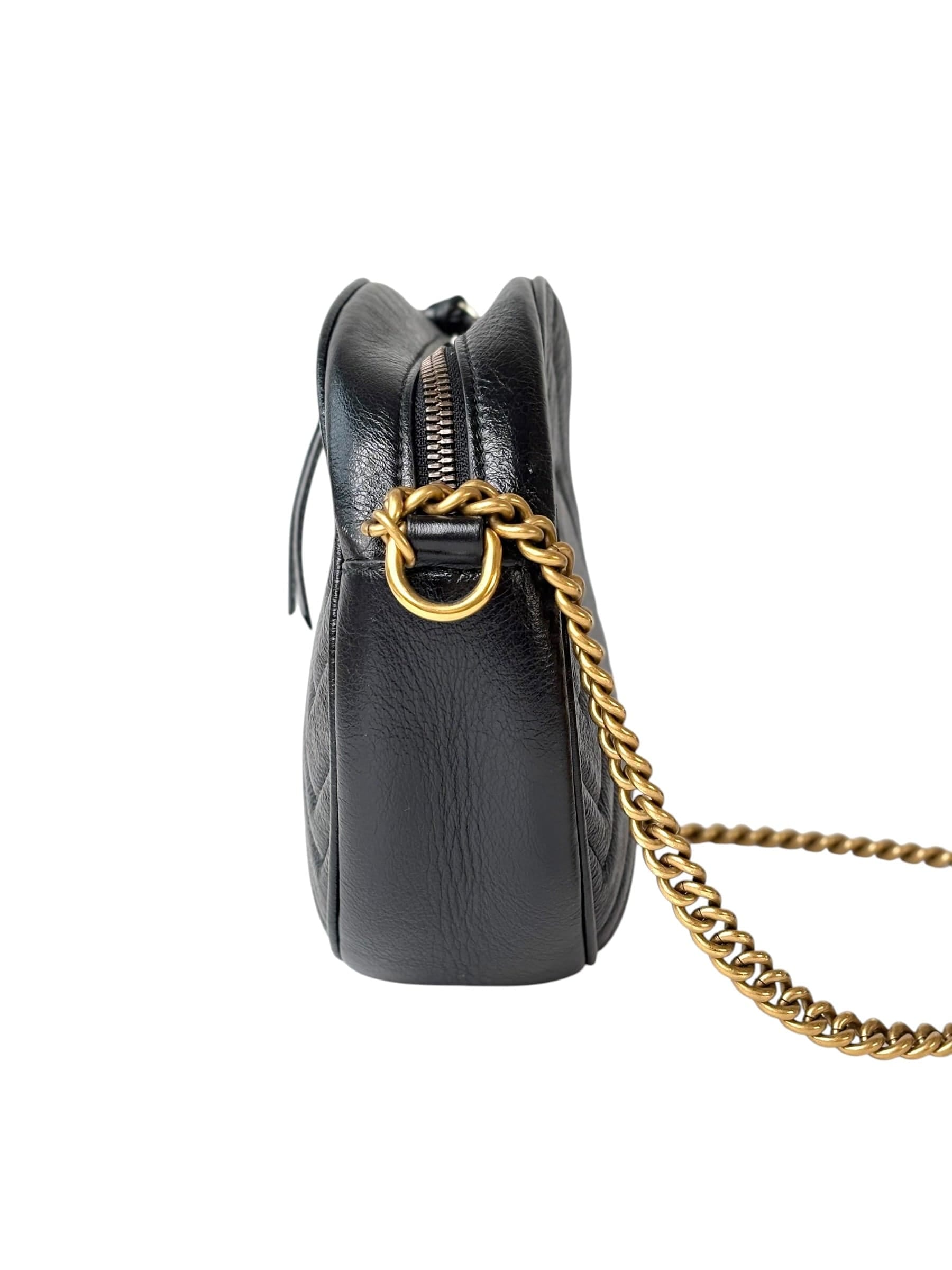 Gucci Black Round Marmont Bag with Chain strap