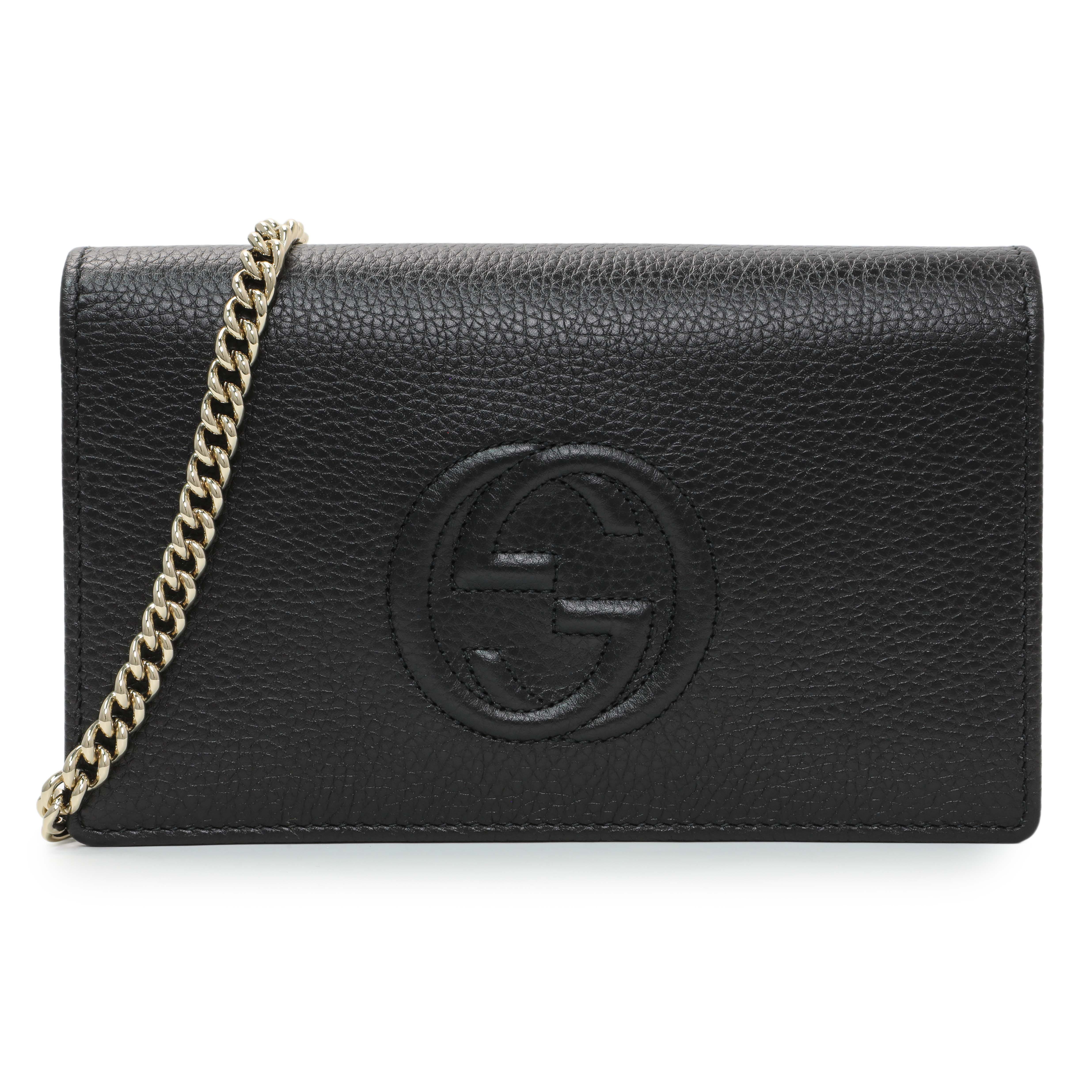 Gucci Black Pebbled Calfskin Soho Wallet on Chain