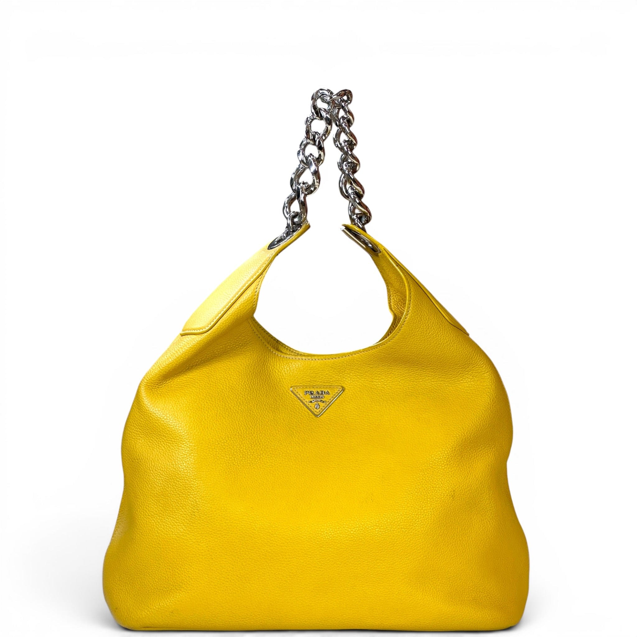 Prada Vitello Daino Chain Hobo Bag Yellow Leather