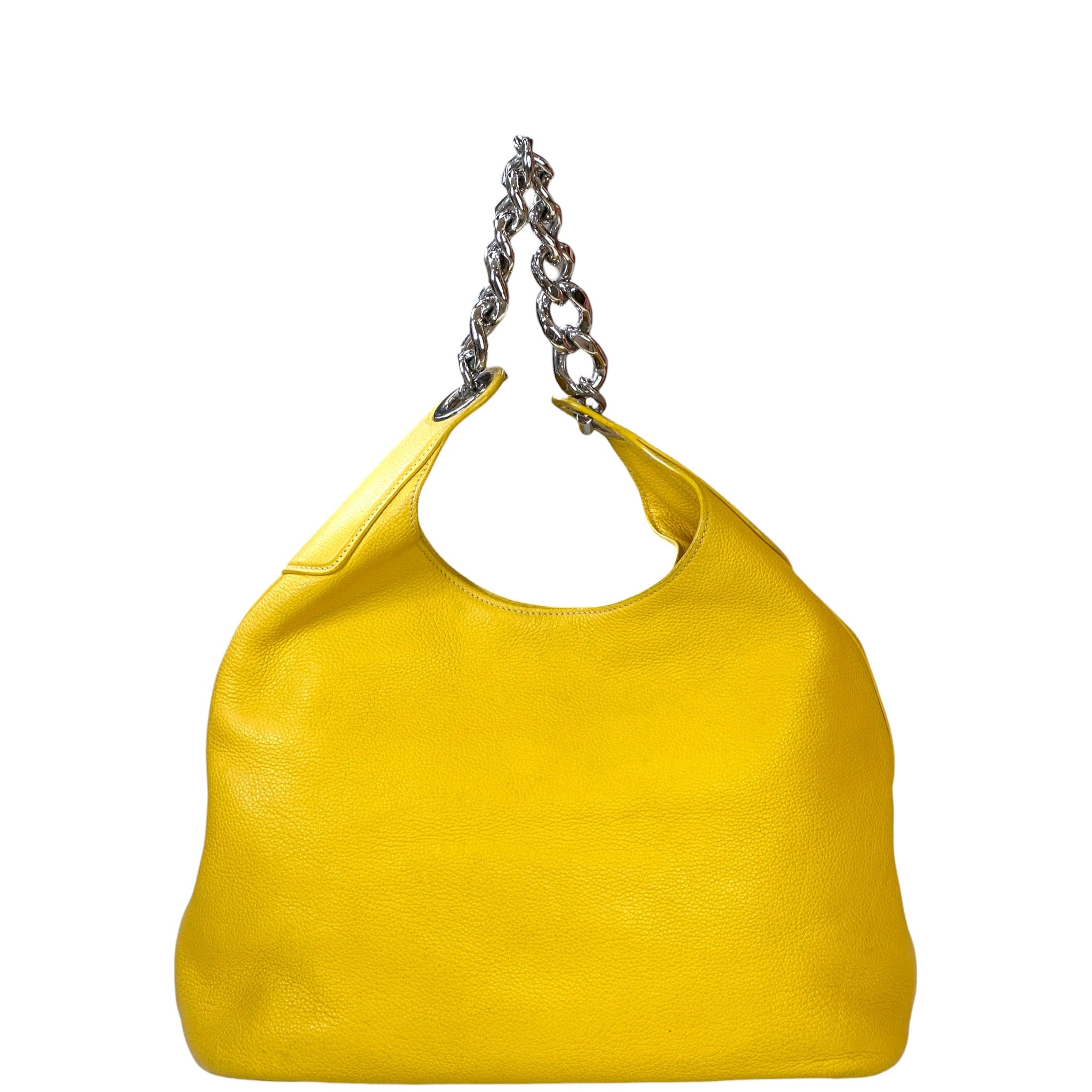 Prada Vitello Daino Chain Hobo Bag Yellow Leather