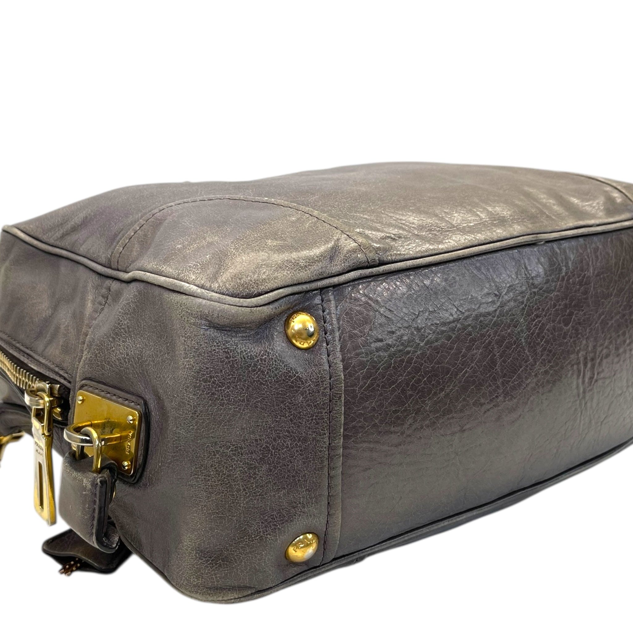 Prada Grey Vitello Shine Bauletto Bag