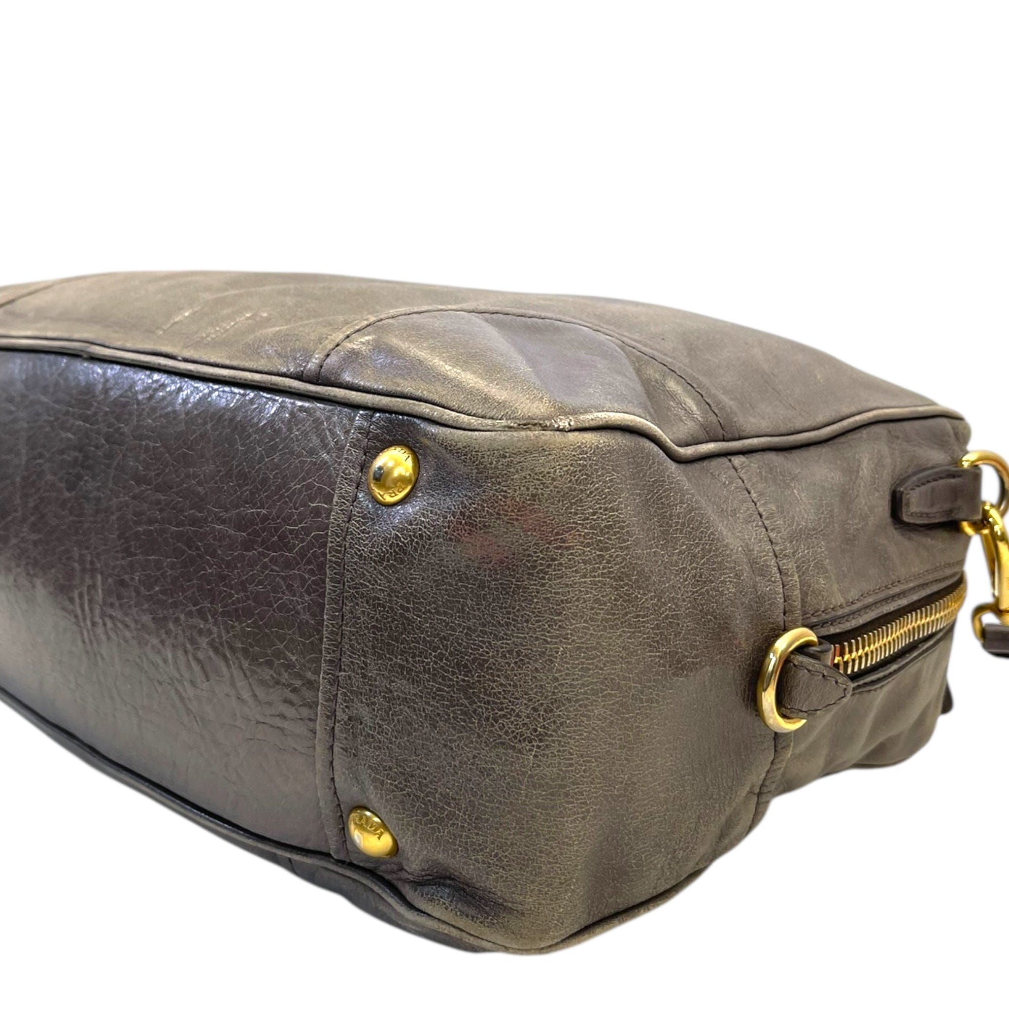 Prada Grey Vitello Shine Bauletto Bag
