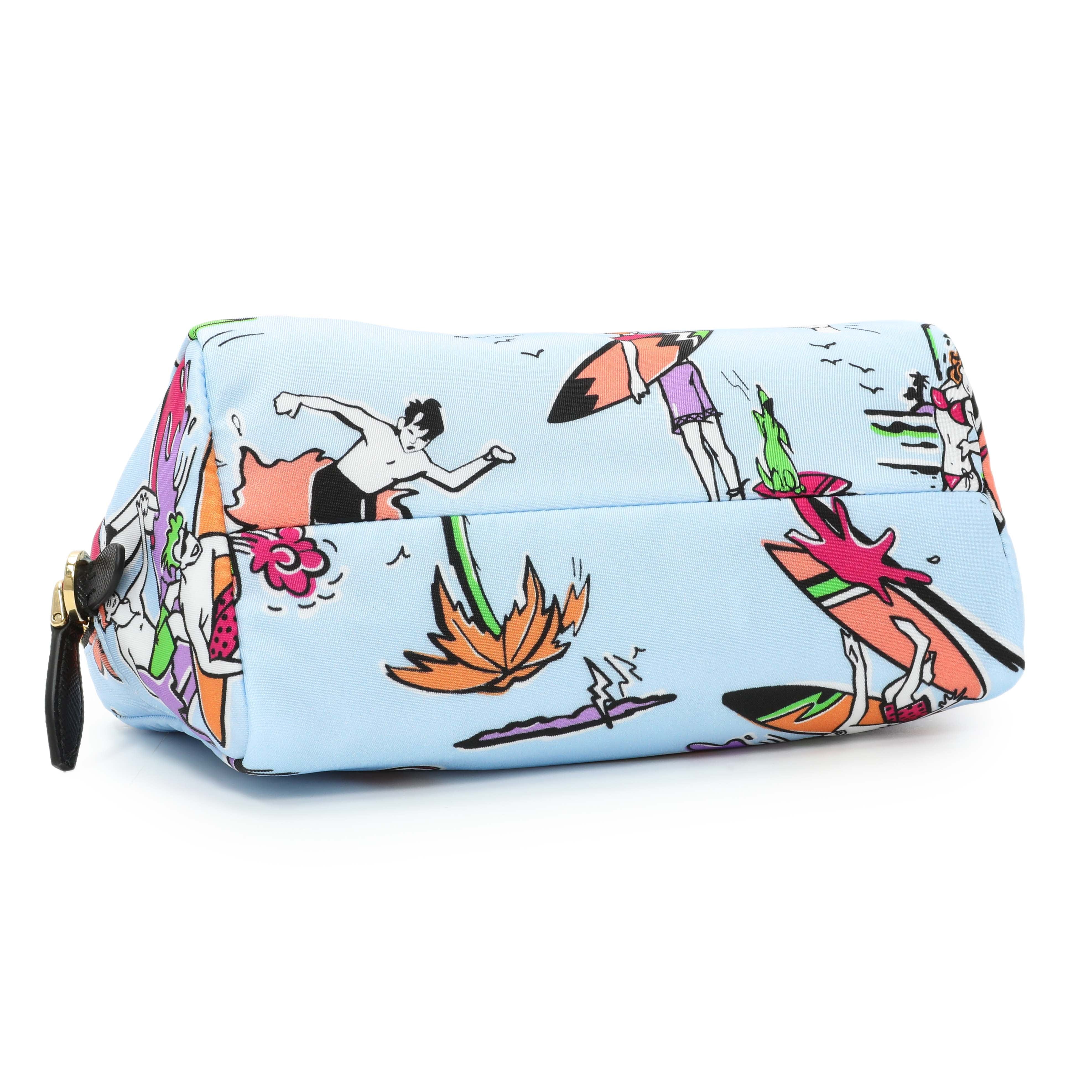 Prada Blue Tessuto Stampato Nylon Saffiano Surf Print Wrist Pouch
