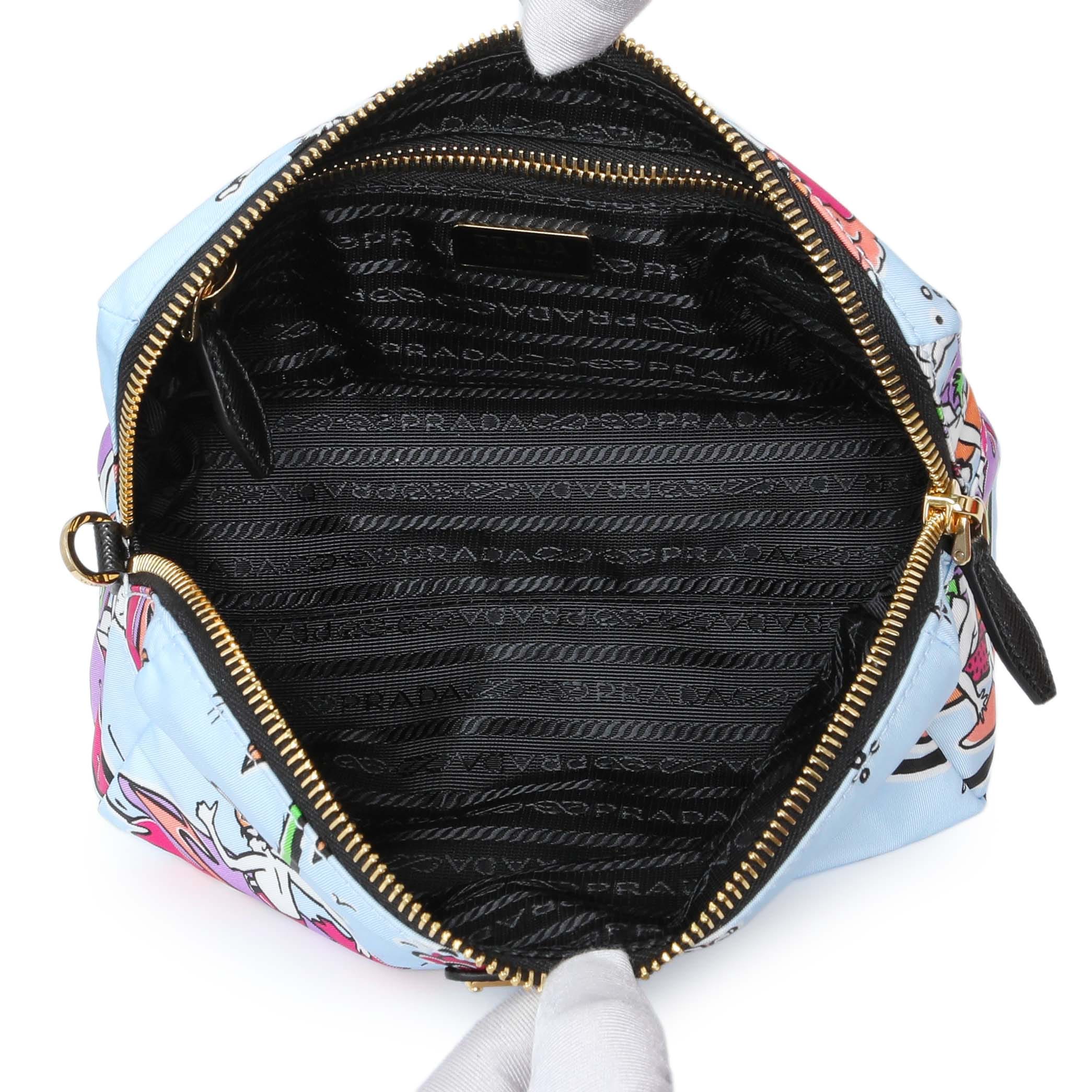 Prada Blue Tessuto Stampato Nylon Saffiano Surf Print Wrist Pouch
