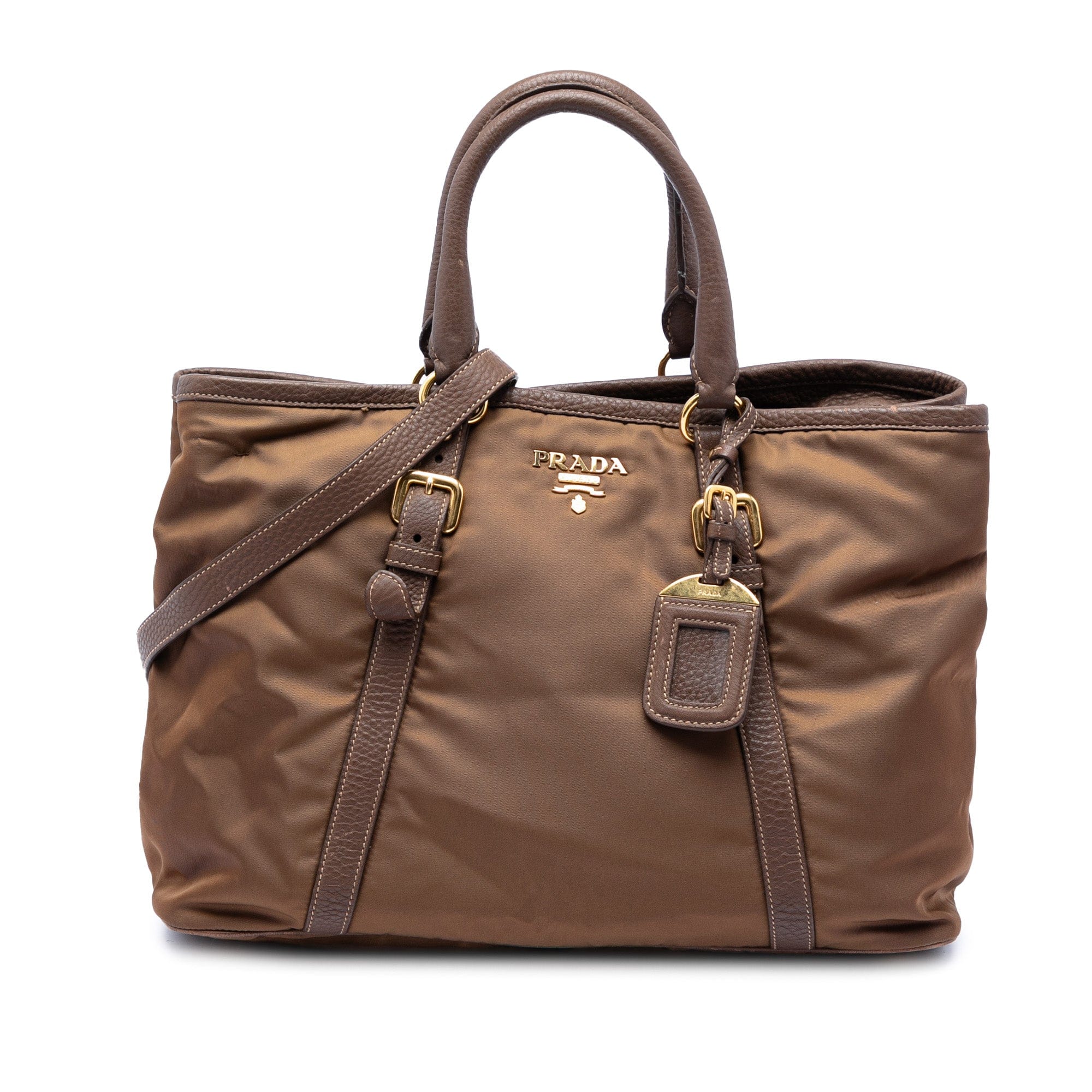 Prada Vitello Daino Trimmed Tessuto Satchel