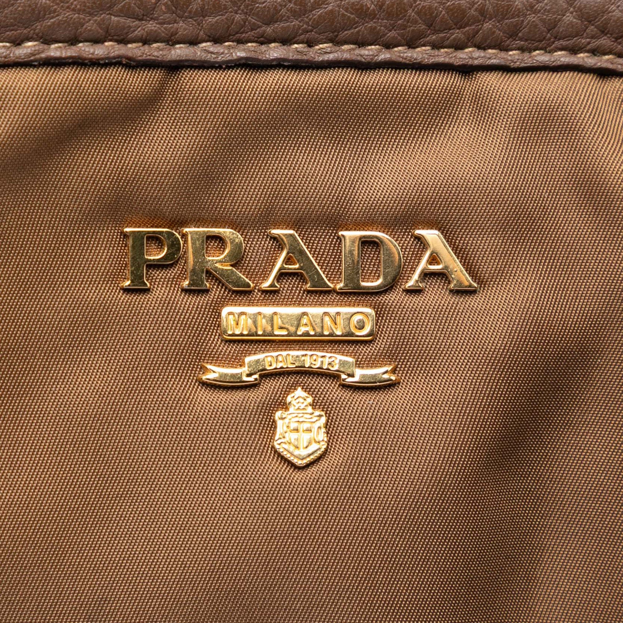 Prada Vitello Daino Trimmed Tessuto Satchel