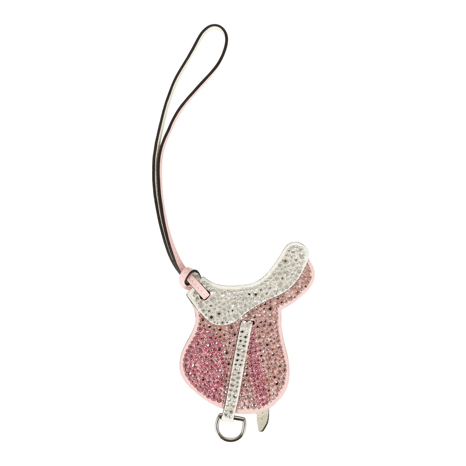 Hermes Pink Bedazzled Paddock Saddle Bag Charm Rose Sakura, White Swift Palladium Hardware