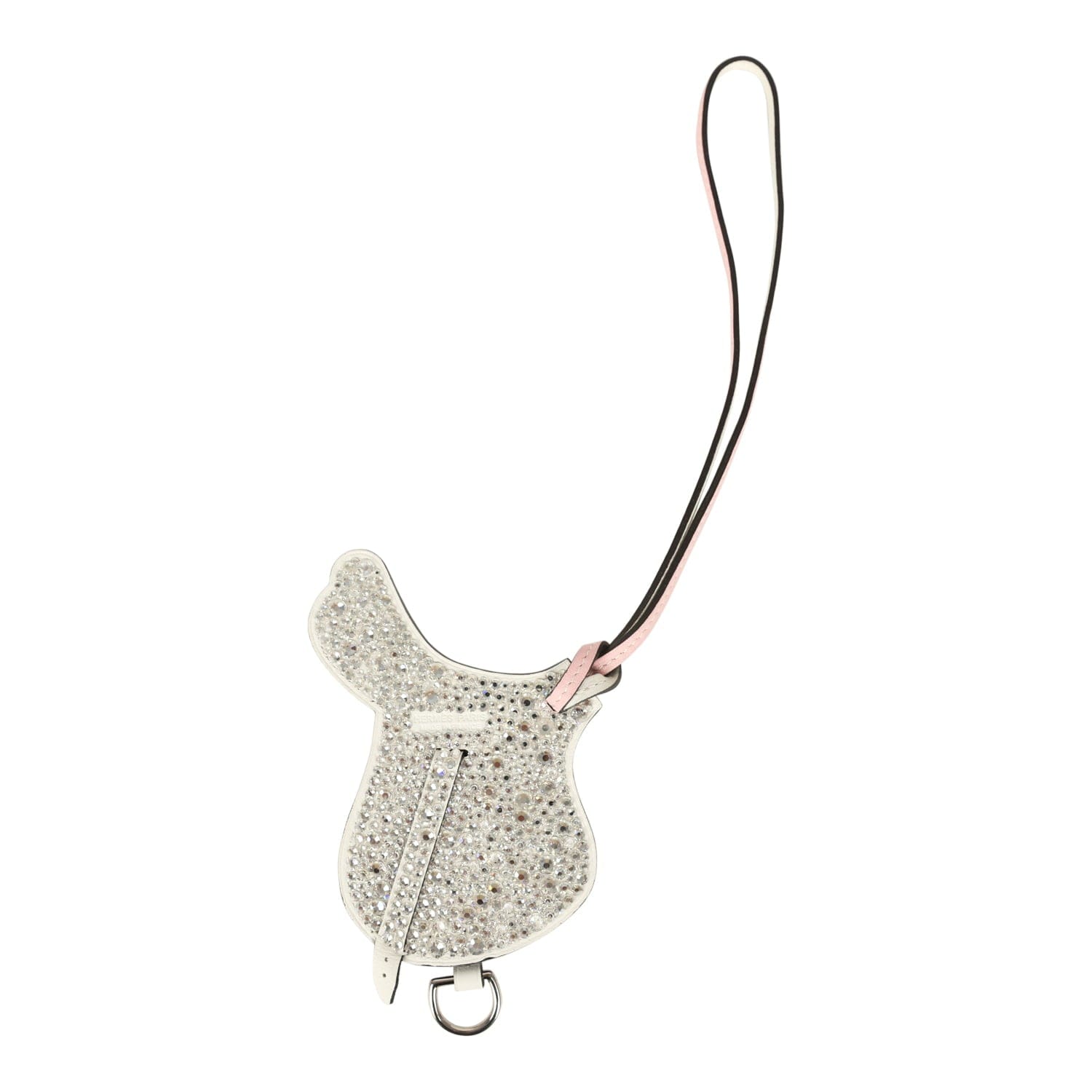 Hermes Pink Bedazzled Paddock Saddle Bag Charm Rose Sakura, White Swift Palladium Hardware