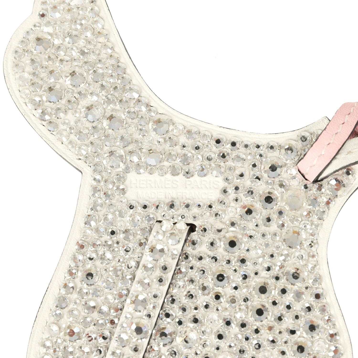 Hermes Pink Bedazzled Paddock Saddle Bag Charm Rose Sakura, White Swift Palladium Hardware