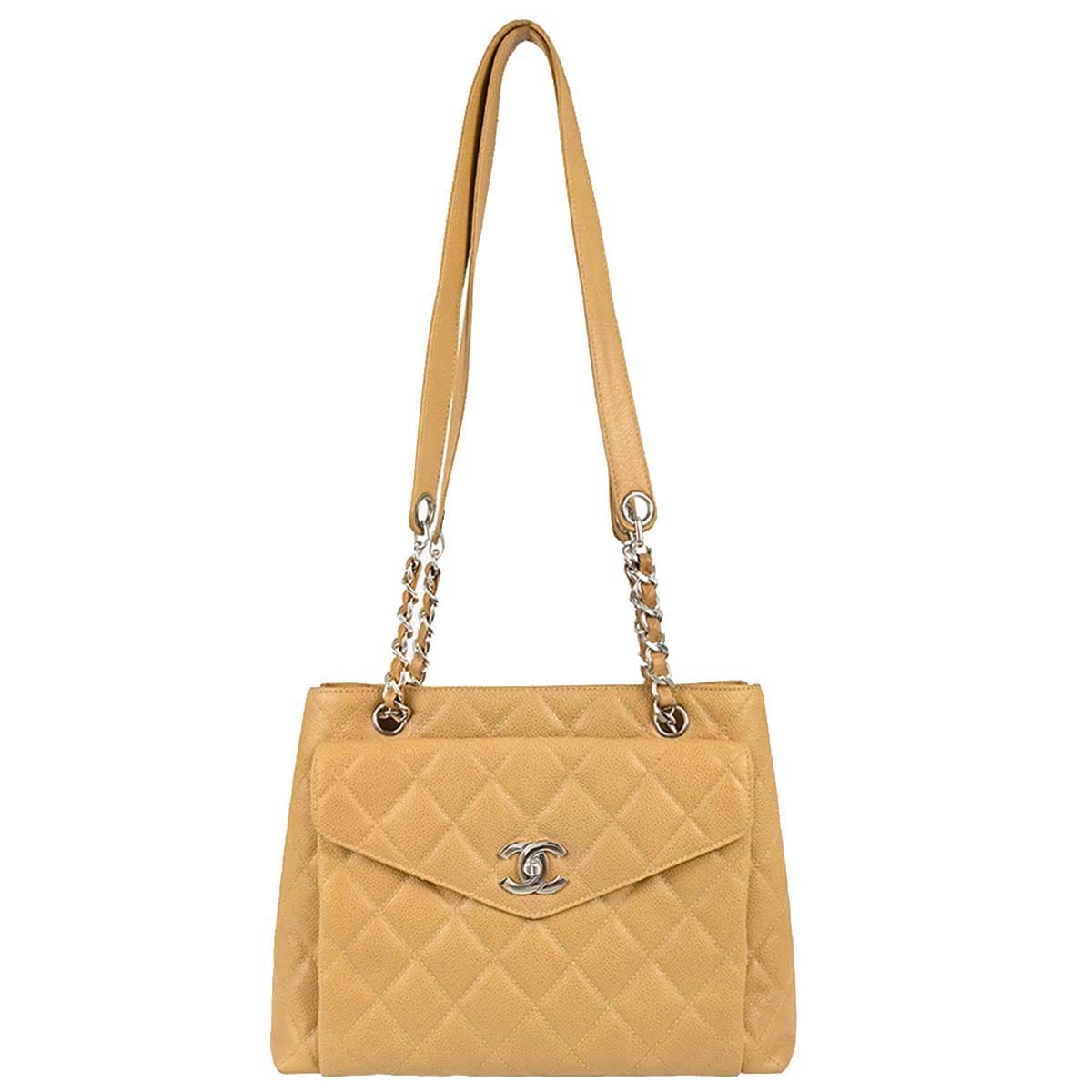 Chanel 1996 - 1997 Beige Caviar Skin Tote Shoulder Bag