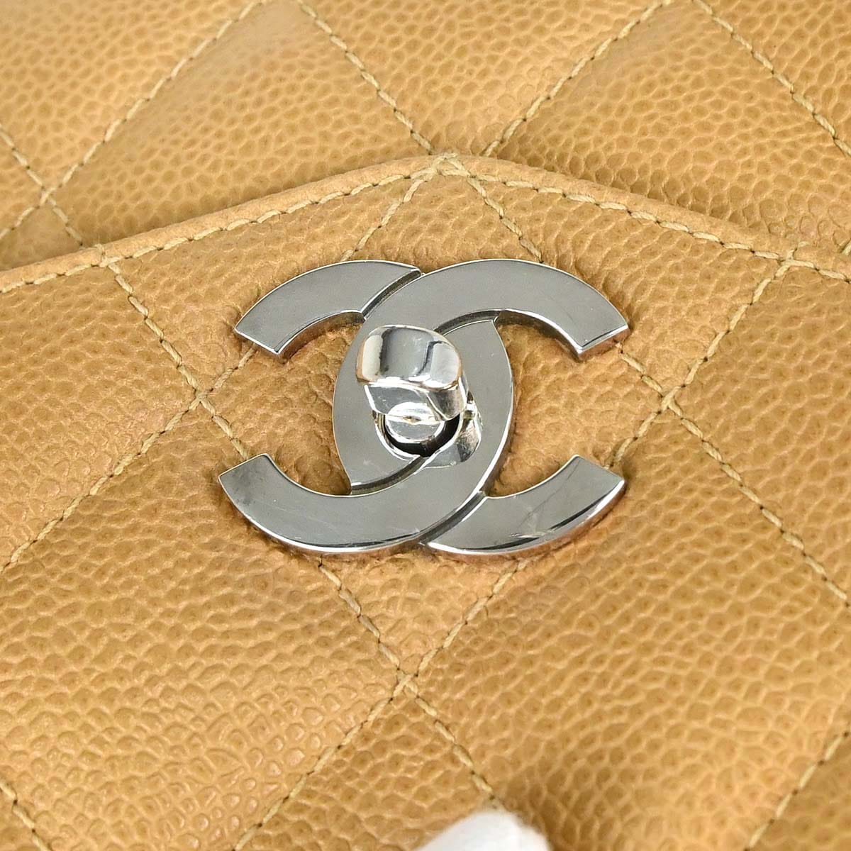 Chanel 1996 - 1997 Beige Caviar Skin Tote Shoulder Bag