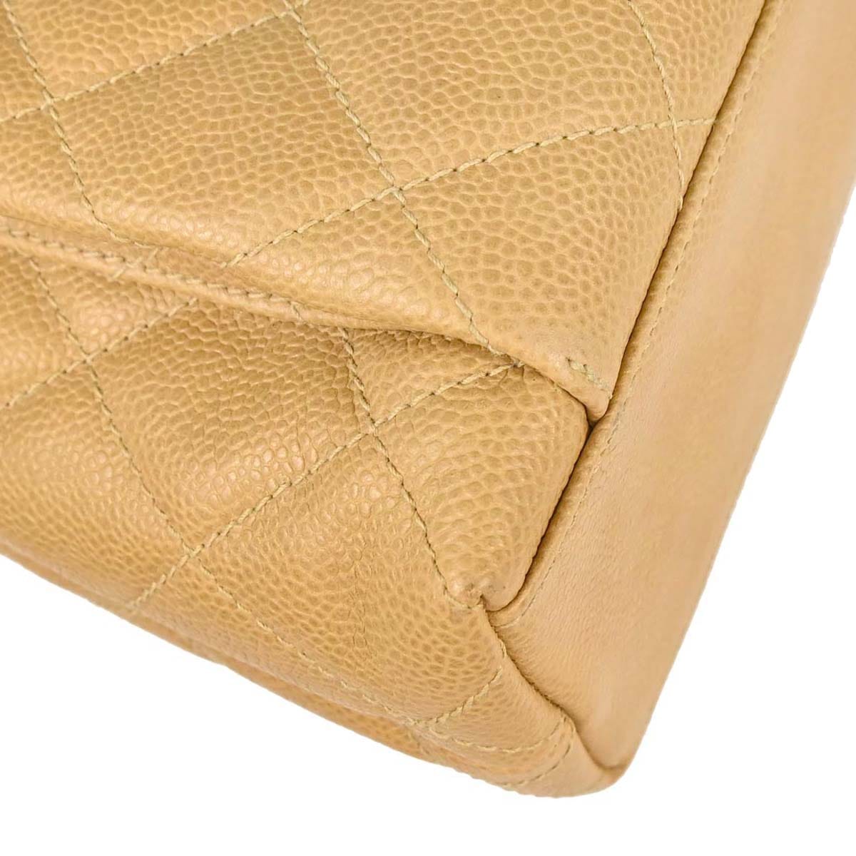 Chanel 1996 - 1997 Beige Caviar Skin Tote Shoulder Bag