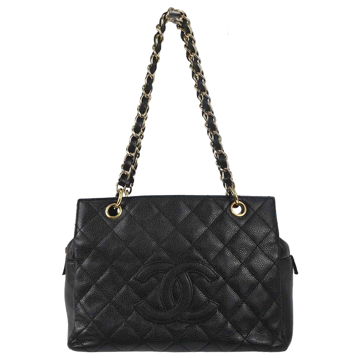 Chanel 2002 - 2003 Black Caviar Skin Petite Timeless Tote PTT Chain Handbag