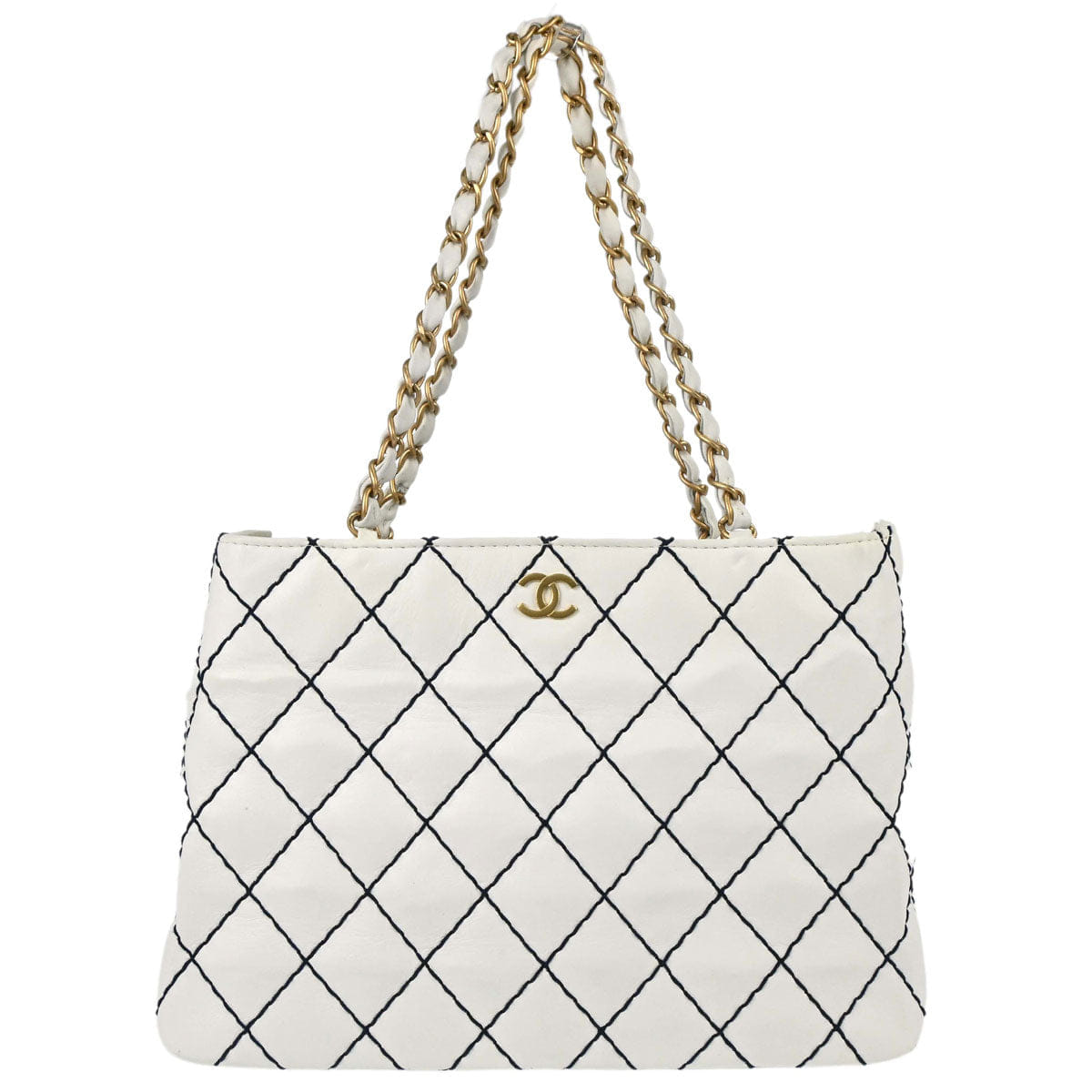 Chanel 2000 - 2002 White Calfskin Wild Stitch Tote Bag