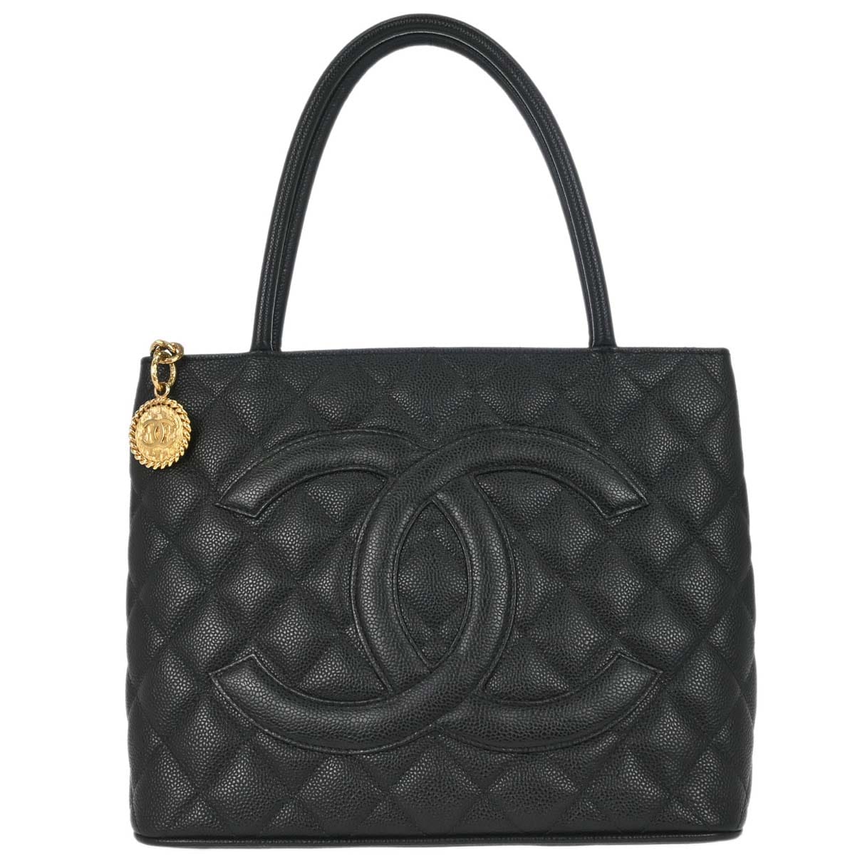 Chanel 2005 - 2006 Black Caviar Skin Medallion Tote Handbag