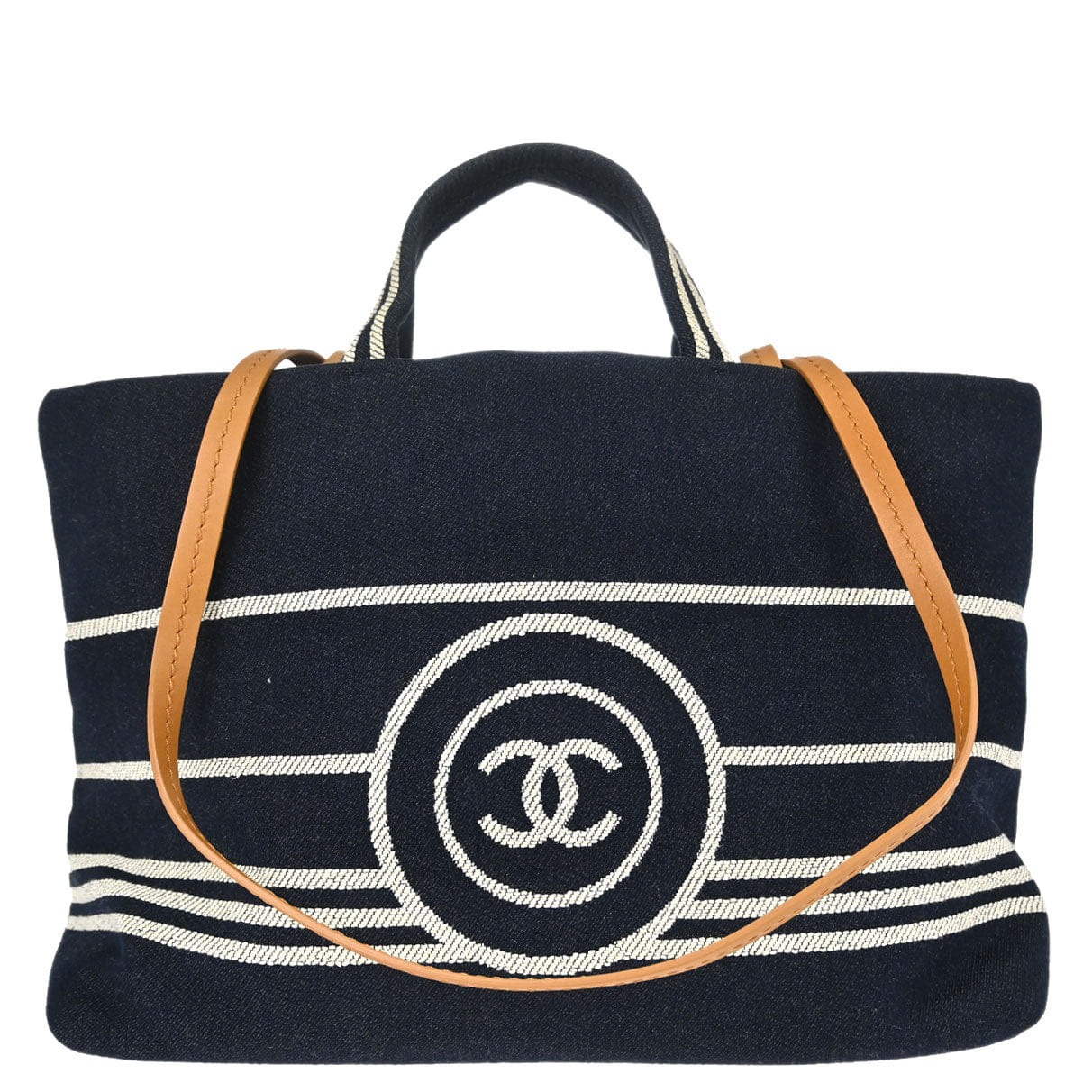 Chanel 2014 Navy Denim Small Deauville Shopping Tote 2way Handbag