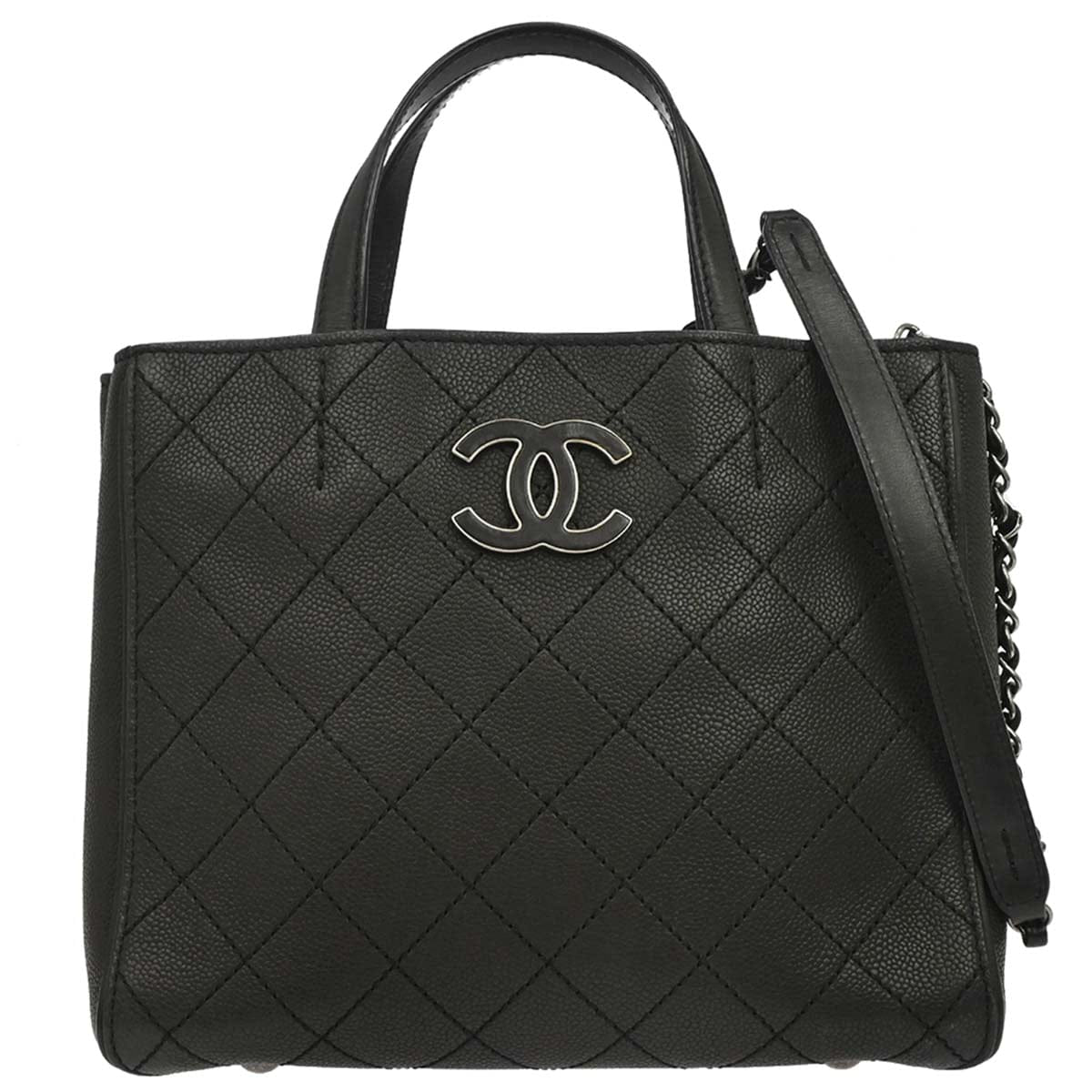 Chanel 2013 - 2014 Black Caviar Skin Hamptons Tote 2way Shoulder Handbag