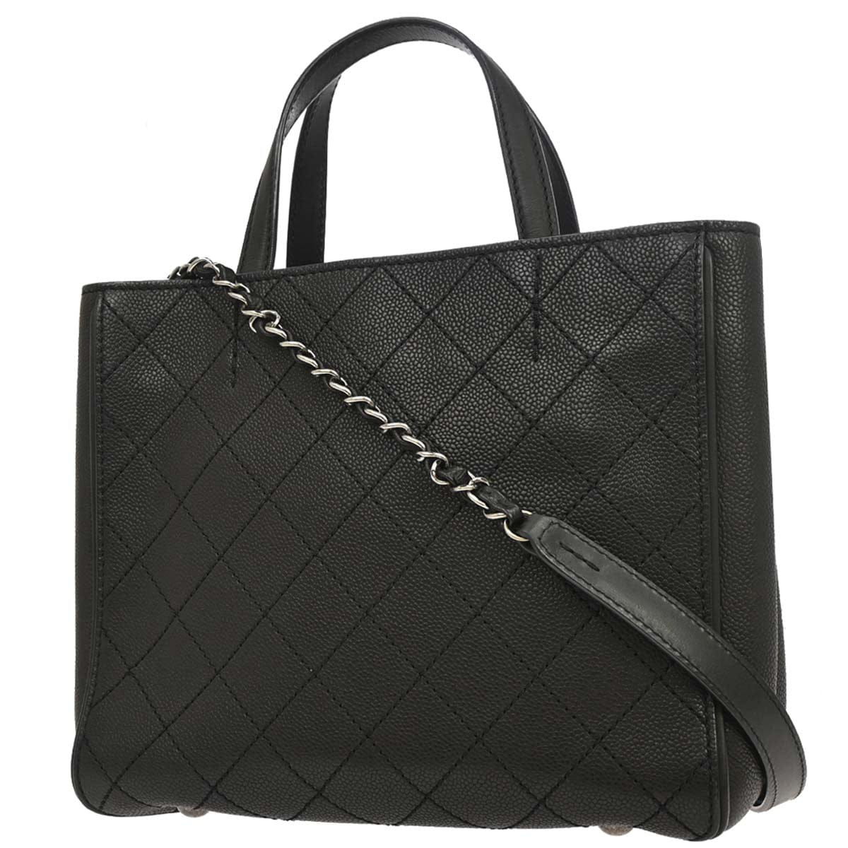 Chanel 2013 - 2014 Black Caviar Skin Hamptons Tote 2way Shoulder Handbag