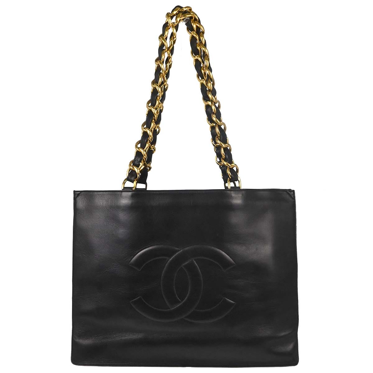 Chanel 1994 - 1996 Black Lambskin Chain Tote Shoulder Bag