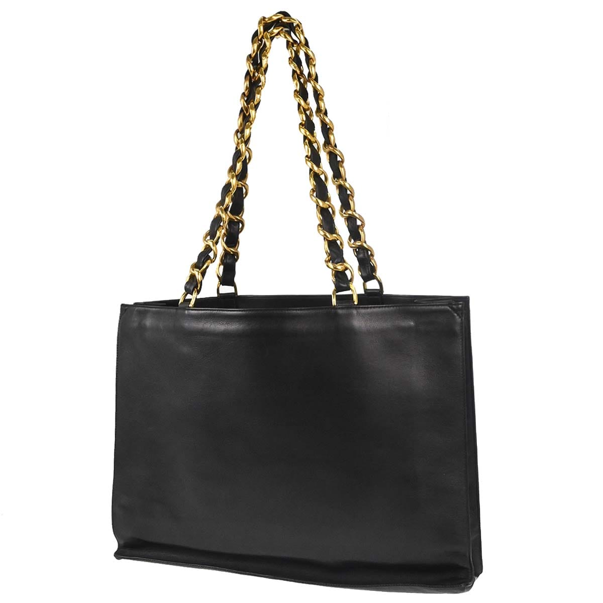 Chanel 1994 - 1996 Black Lambskin Chain Tote Shoulder Bag