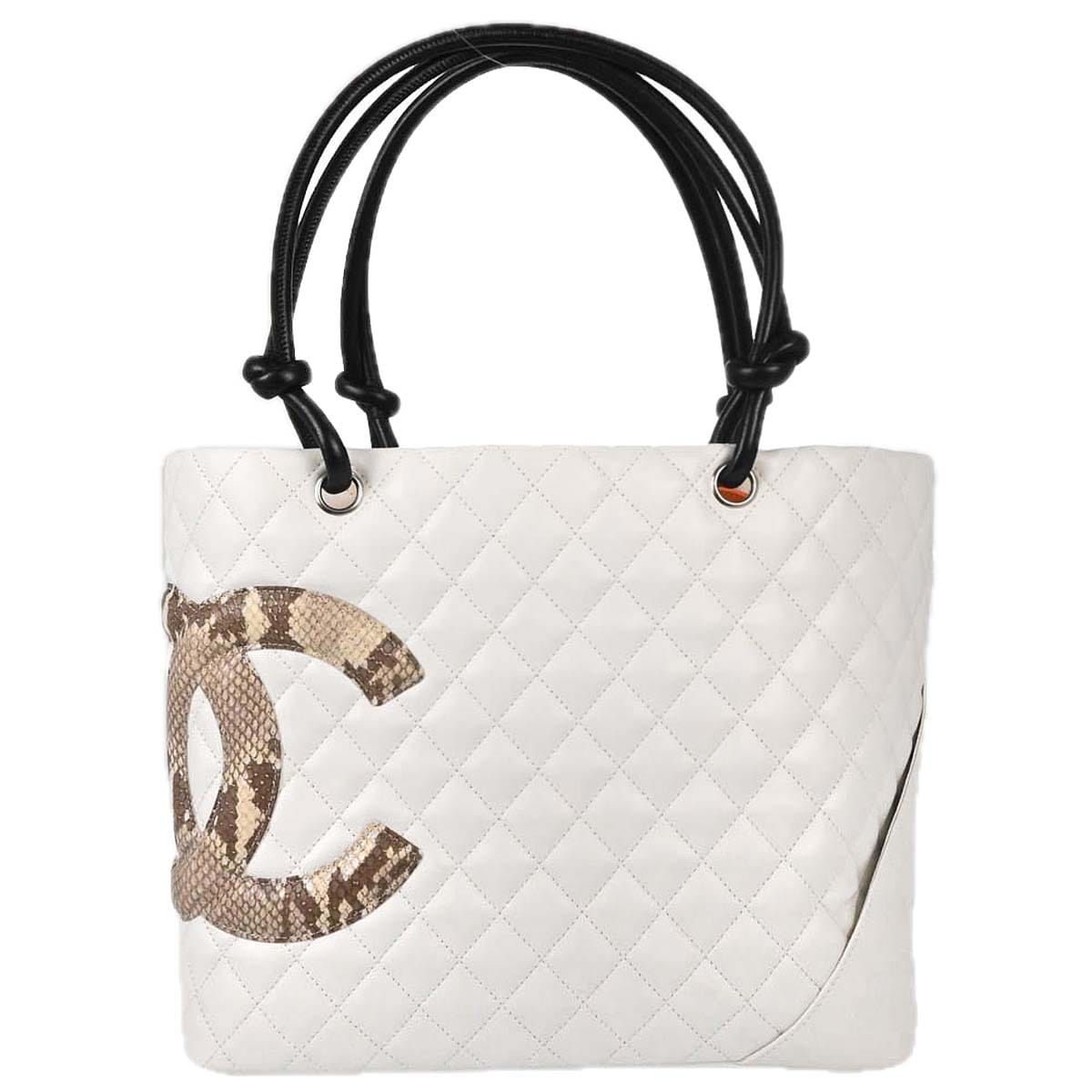Chanel * 2005 - 2006 White Calfskin Python Cambon Ligne Tote Handbag