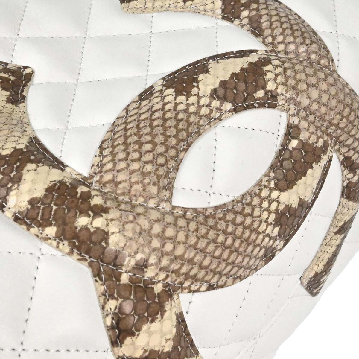Chanel * 2005 - 2006 White Calfskin Python Cambon Ligne Tote Handbag