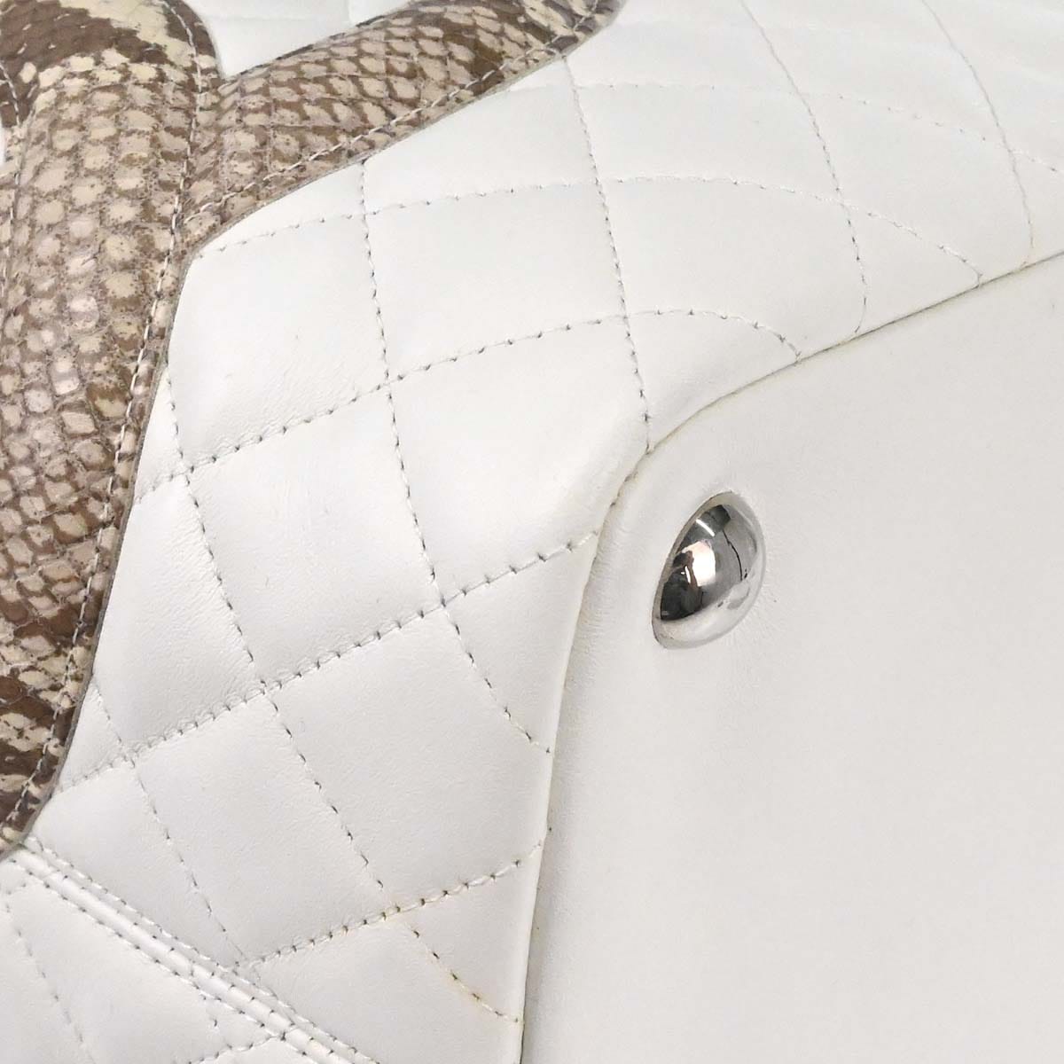 Chanel * 2005 - 2006 White Calfskin Python Cambon Ligne Tote Handbag