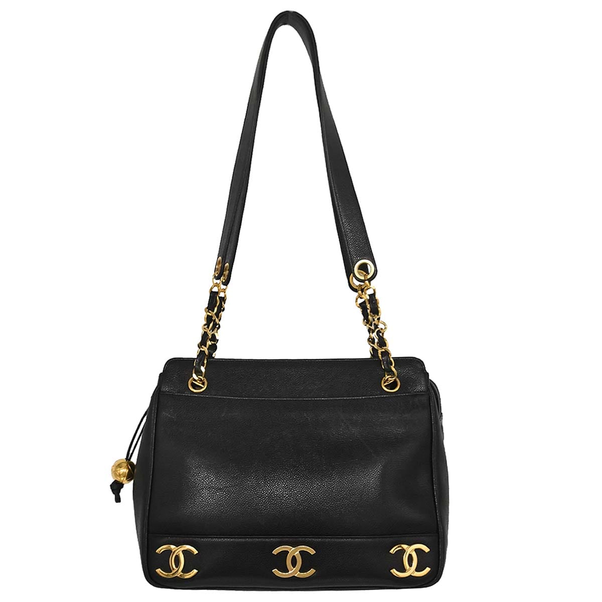 Chanel Black Caviar Skin Triple CC Shoulder Tote Bag