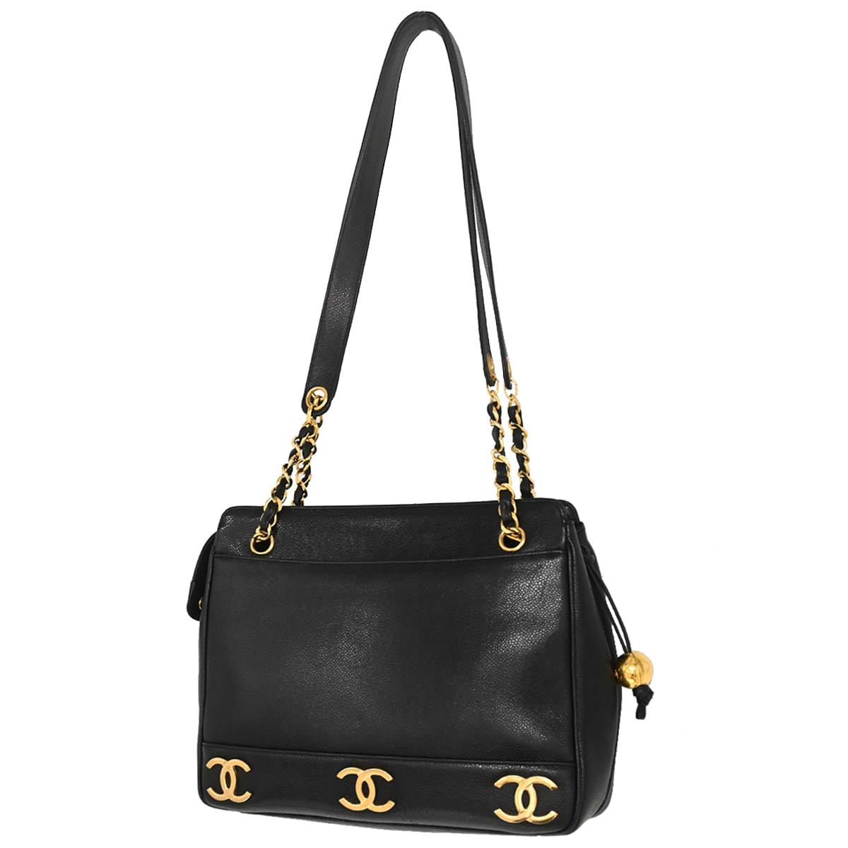 Chanel Black Caviar Skin Triple CC Shoulder Tote Bag