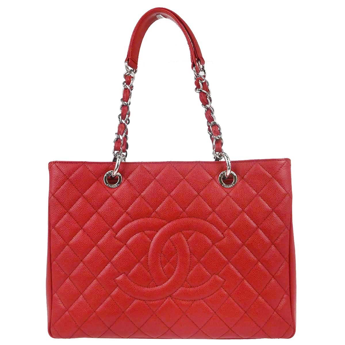 Chanel 2012 - 2013 Red Caviar Skin Grand Shopping Tote GST Chain Handbag