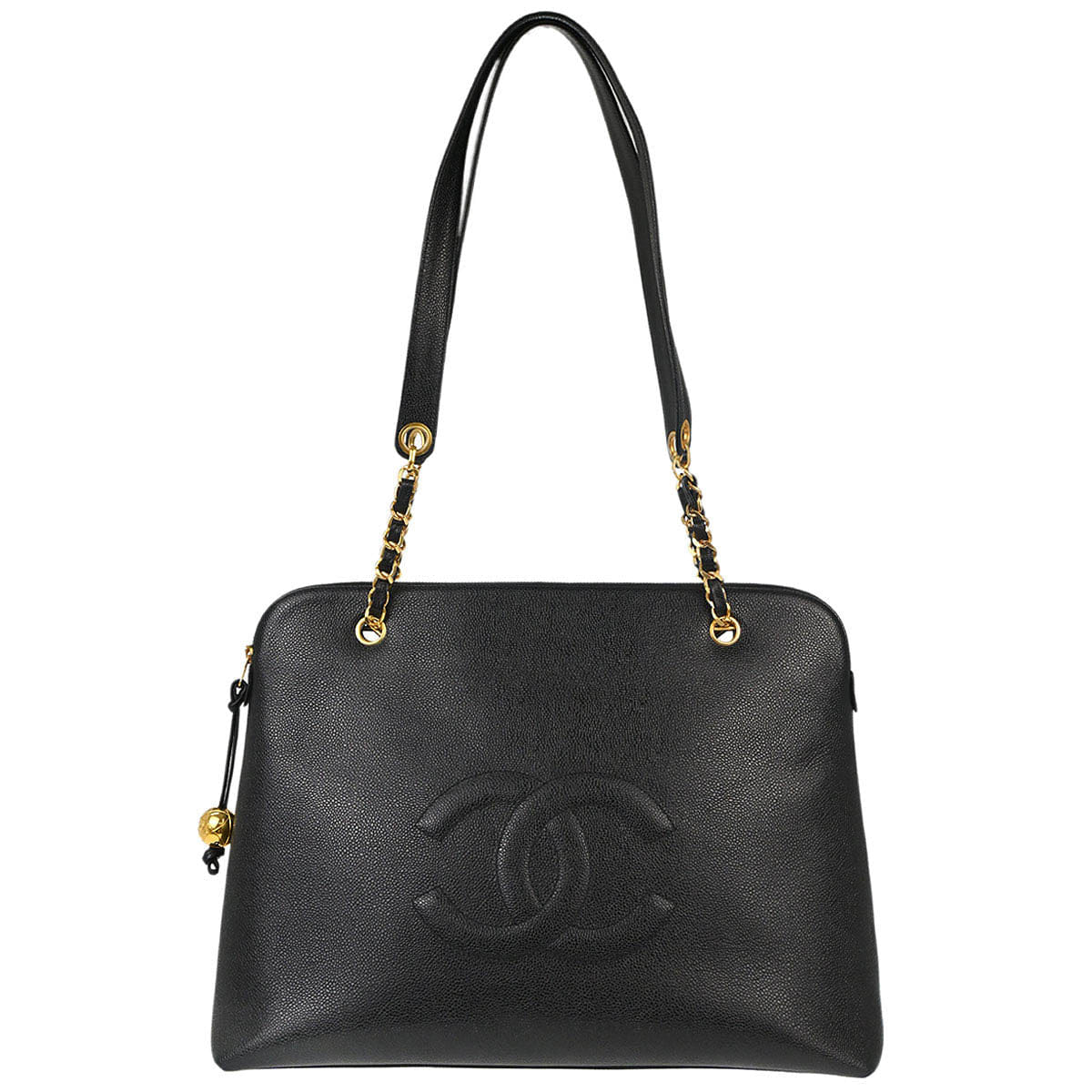 Chanel 1994 - 1996 Black Caviar Skin CC Shoulder Tote Bag