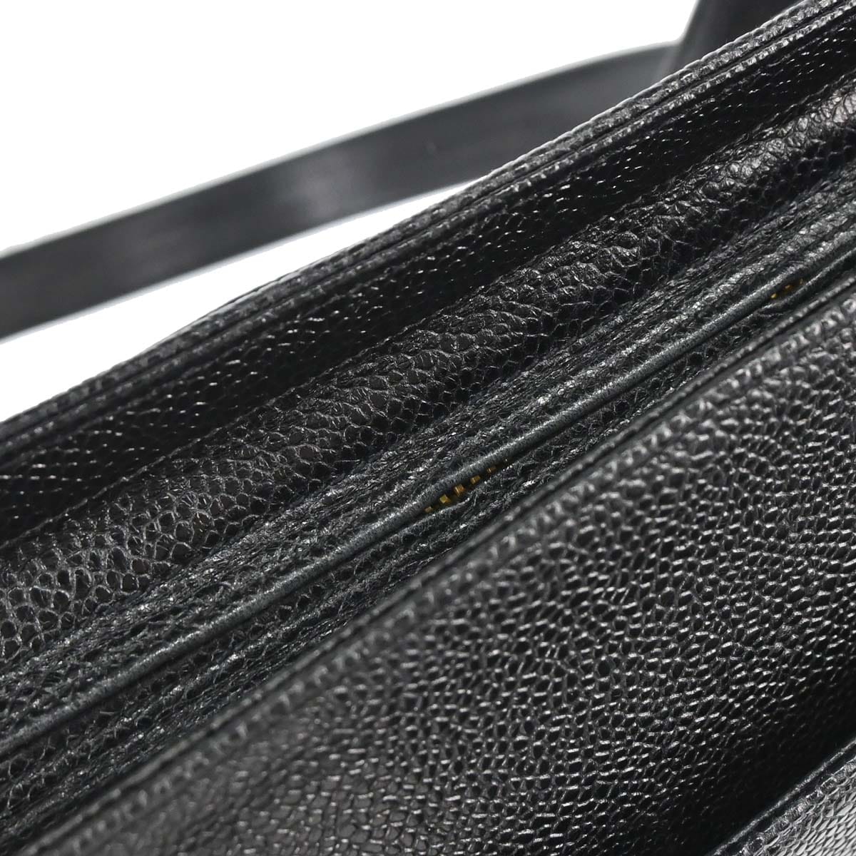 Chanel 1991 - 1994 Black Caviar Skin Triple CC Shoulder Tote Bag