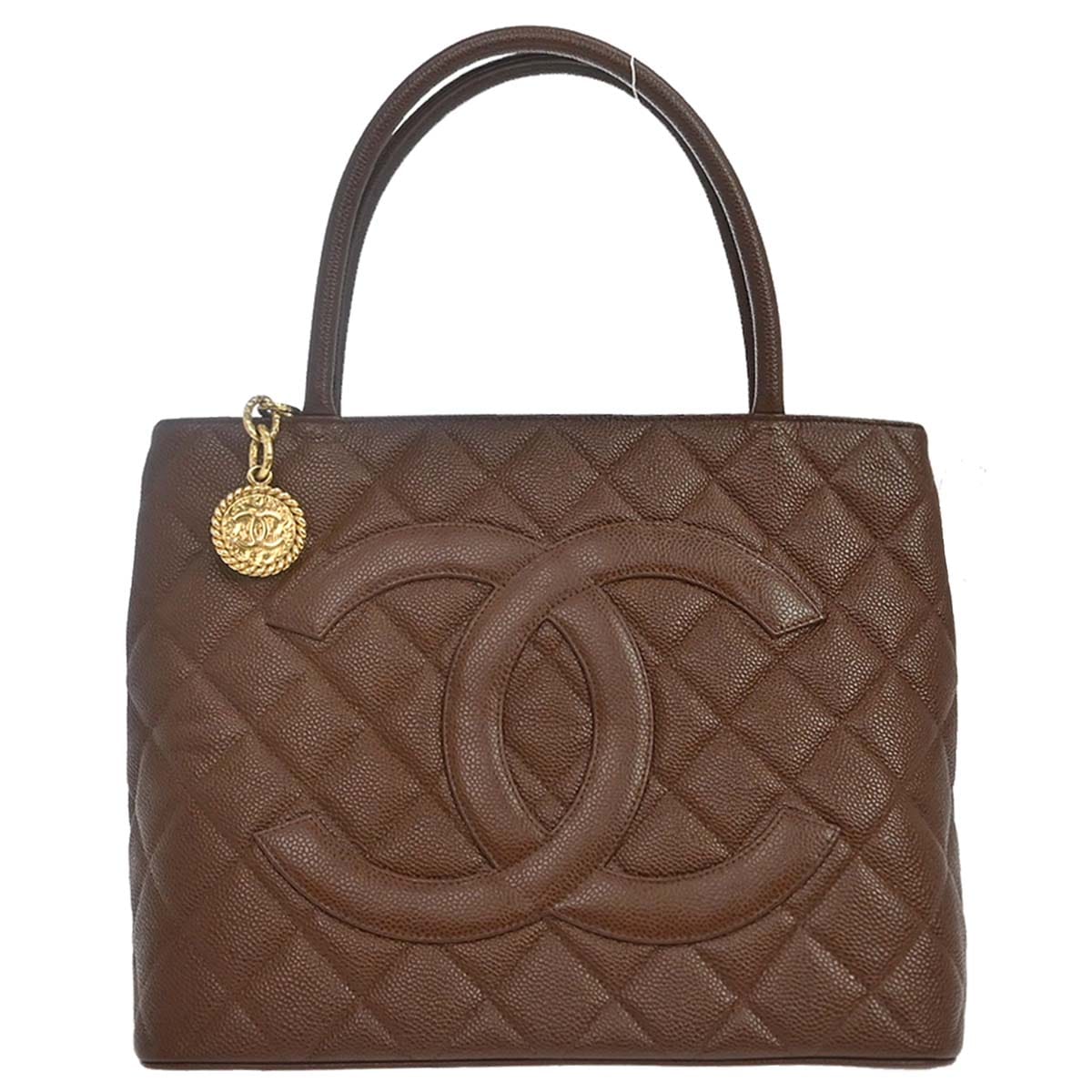 Chanel 2002 - 2003 Brown Caviar Skin Medallion Tote Handbag