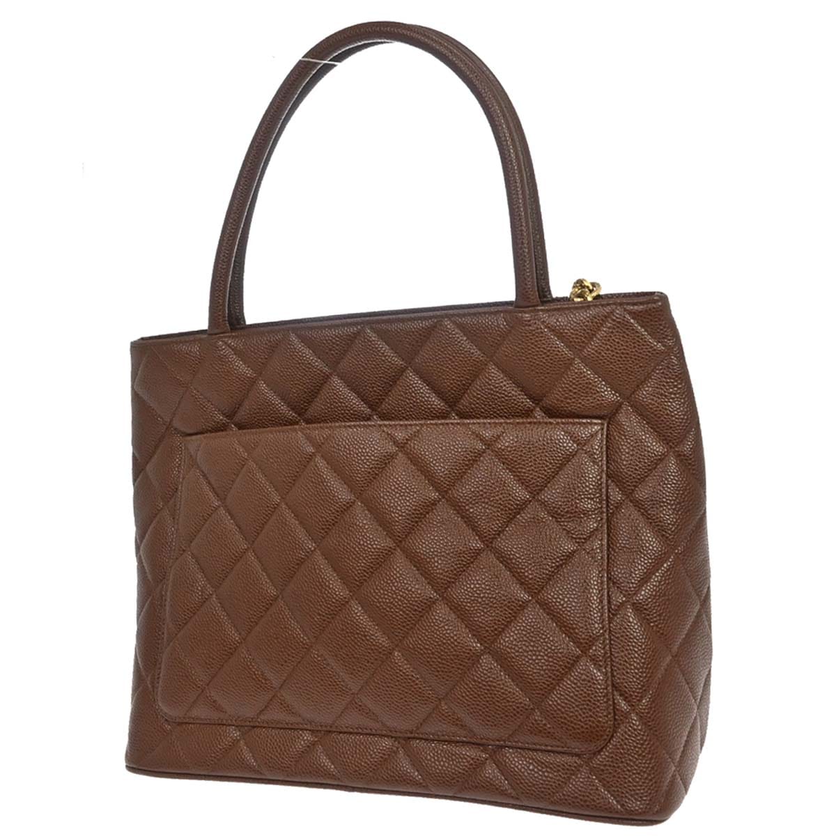 Chanel 2002 - 2003 Brown Caviar Skin Medallion Tote Handbag