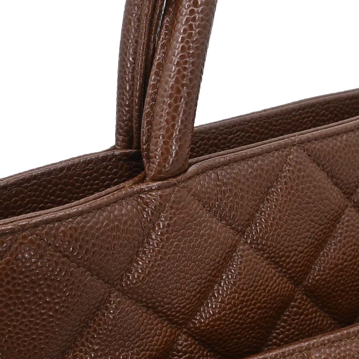 Chanel 2002 - 2003 Brown Caviar Skin Medallion Tote Handbag