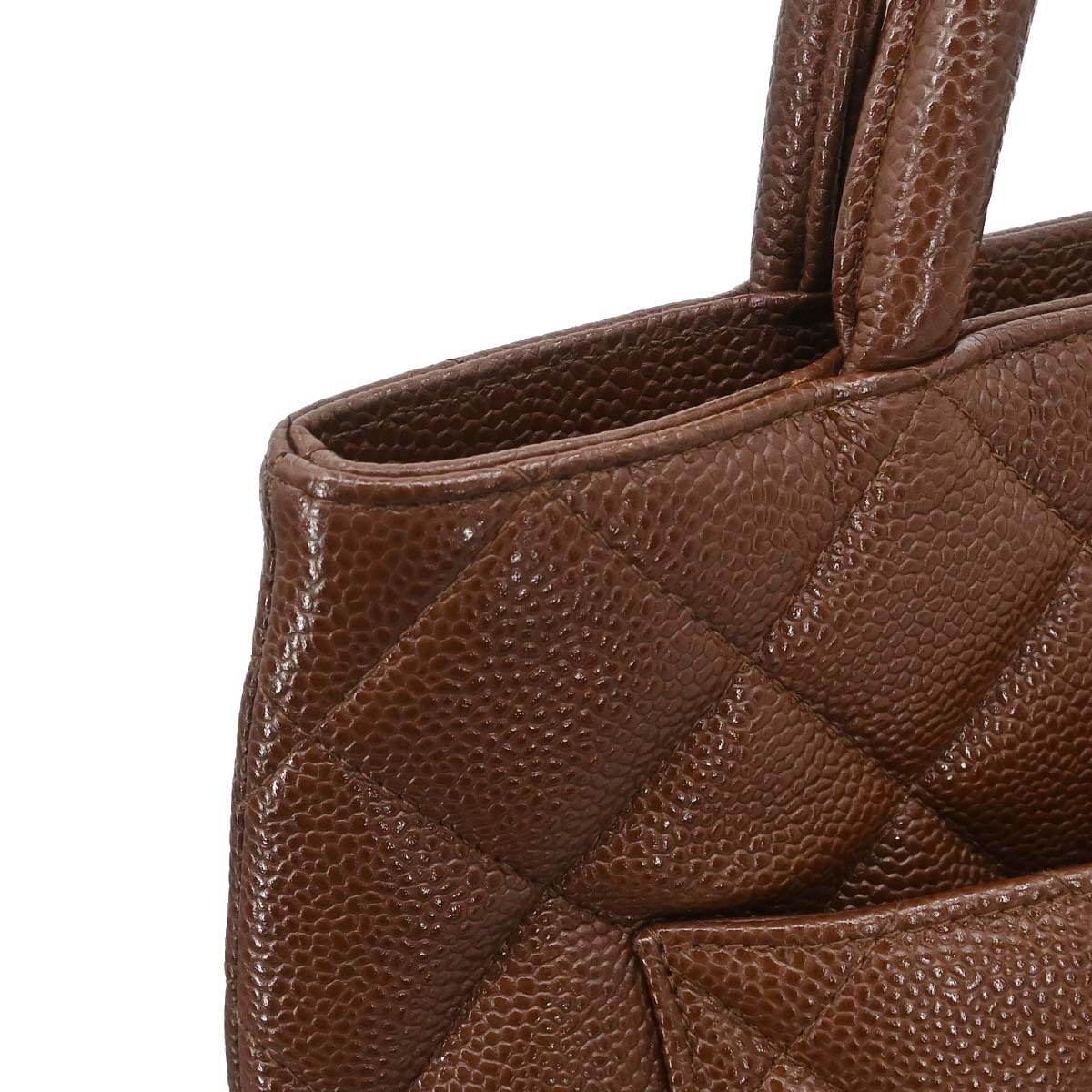 Chanel 2002 - 2003 Brown Caviar Skin Medallion Tote Handbag