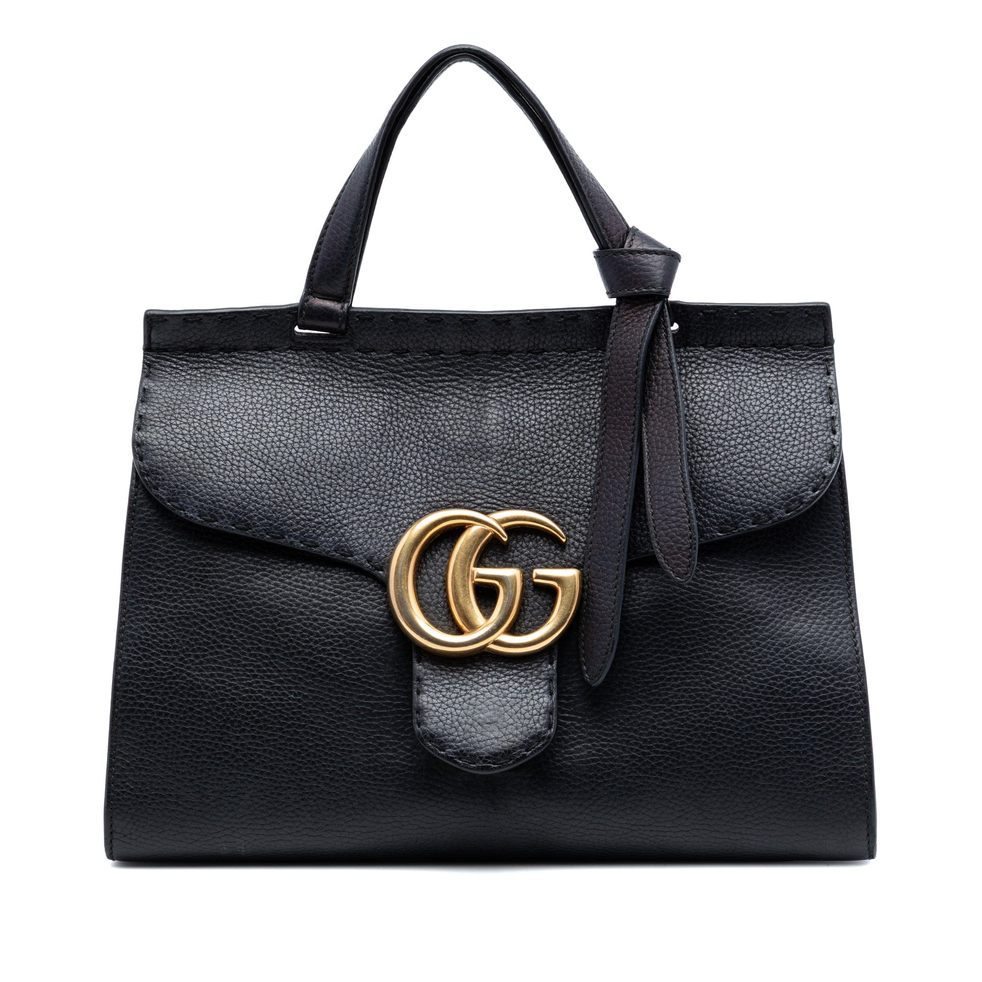 Gucci Small GG Marmont Grained Calfskin Top Handle Satchel