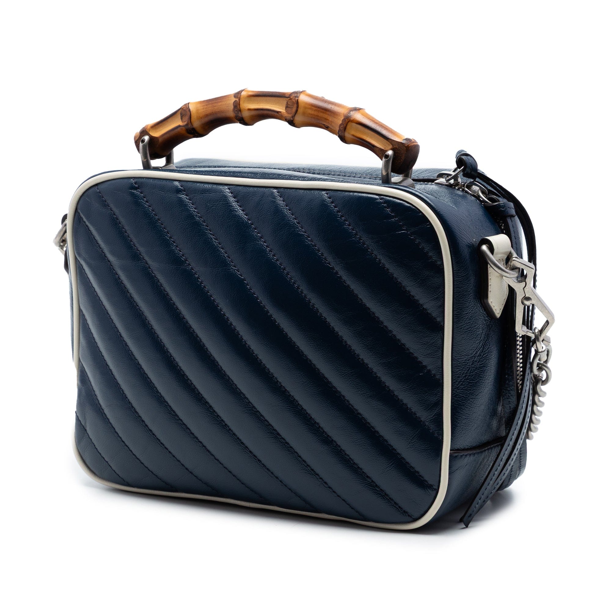 Gucci Small GG Marmont Matelasse Diagonal Leather Torchon Bamboo Satchel