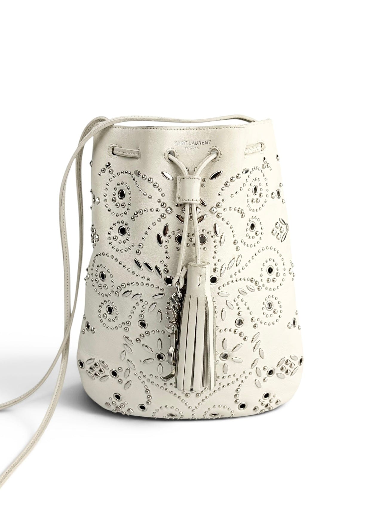 Saint Laurent Small Off White Jen Studded Bucket Crossbody
