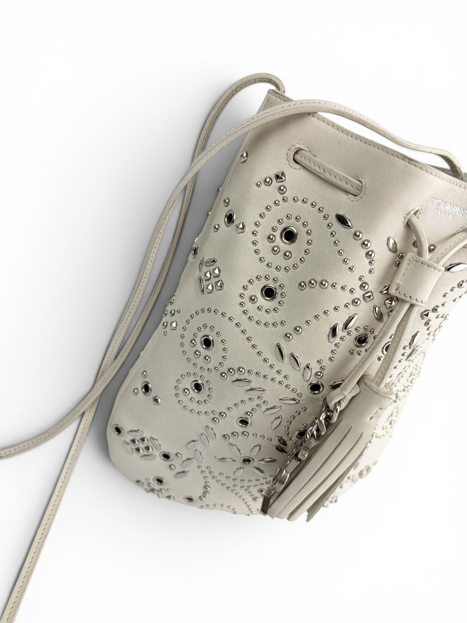 Saint Laurent Small Off White Jen Studded Bucket Crossbody