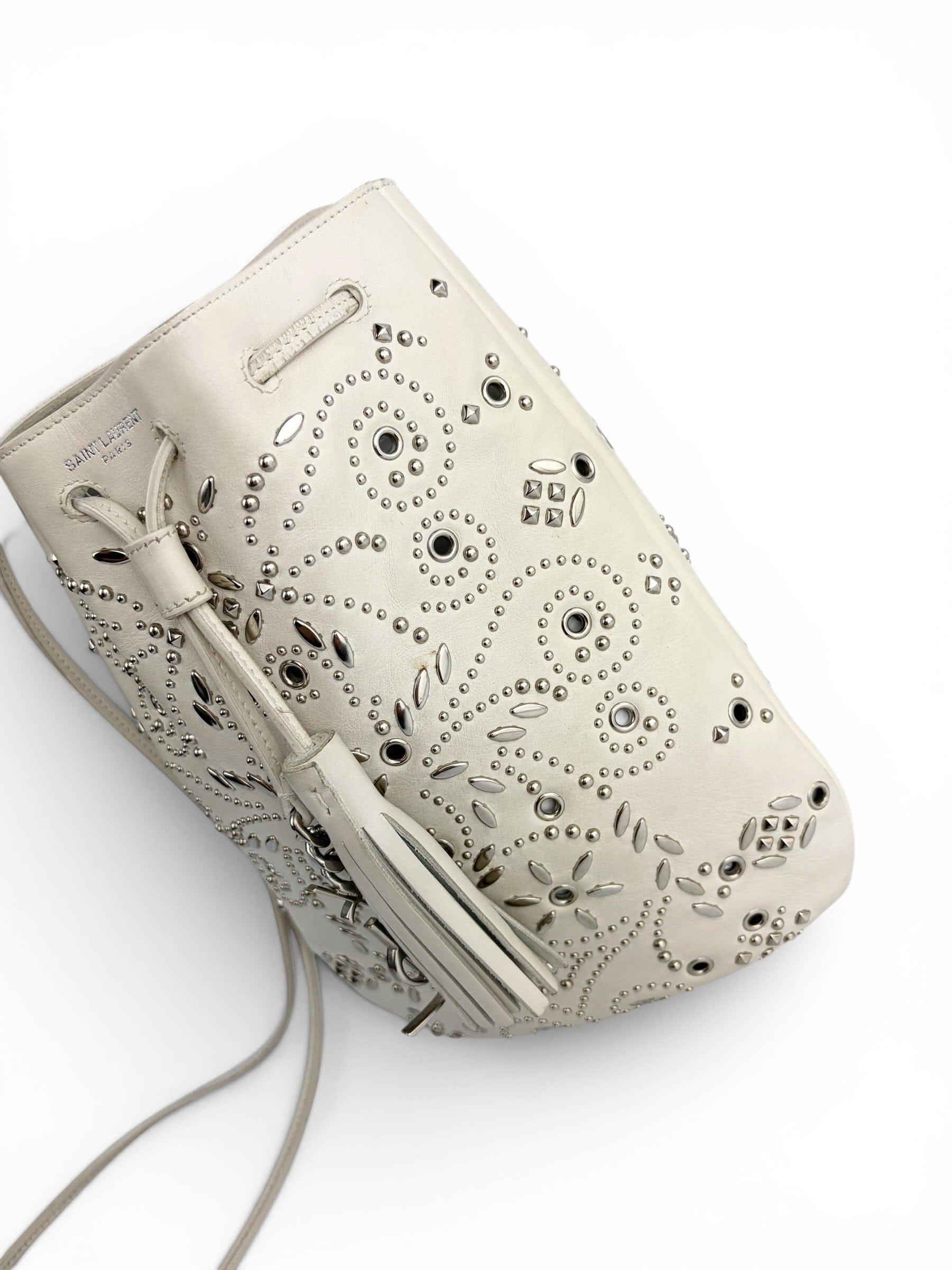 Saint Laurent Small Off White Jen Studded Bucket Crossbody