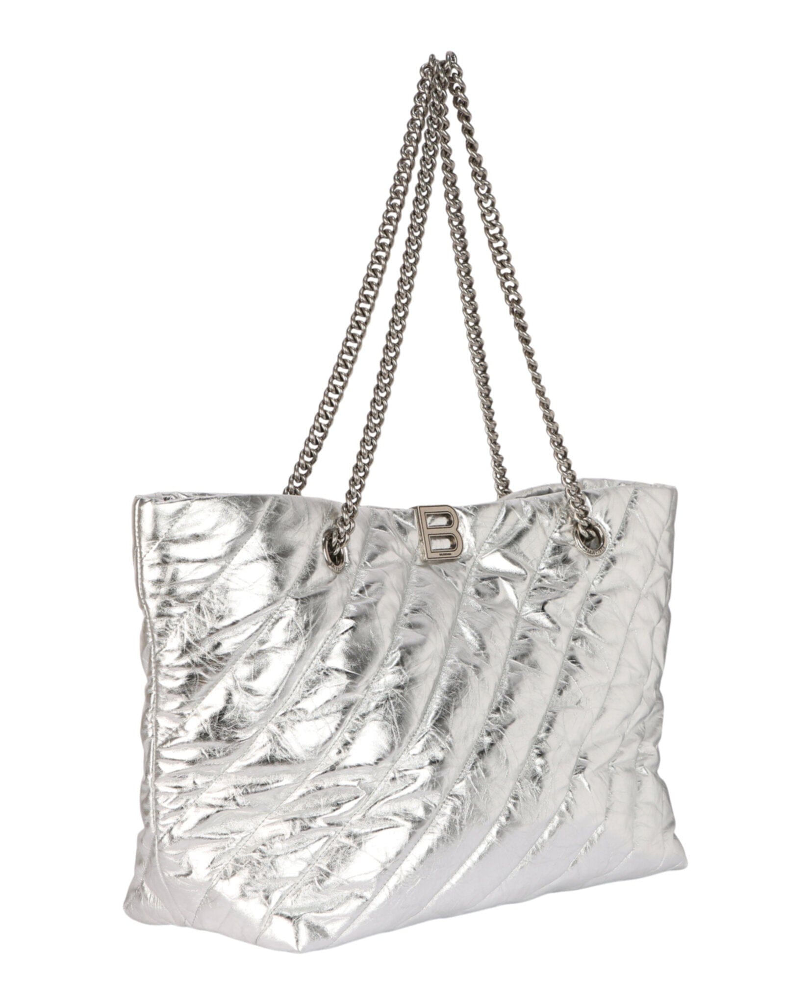 Balenciaga Womens Medium Metallized Quilted Crush Carry All Tote Bag