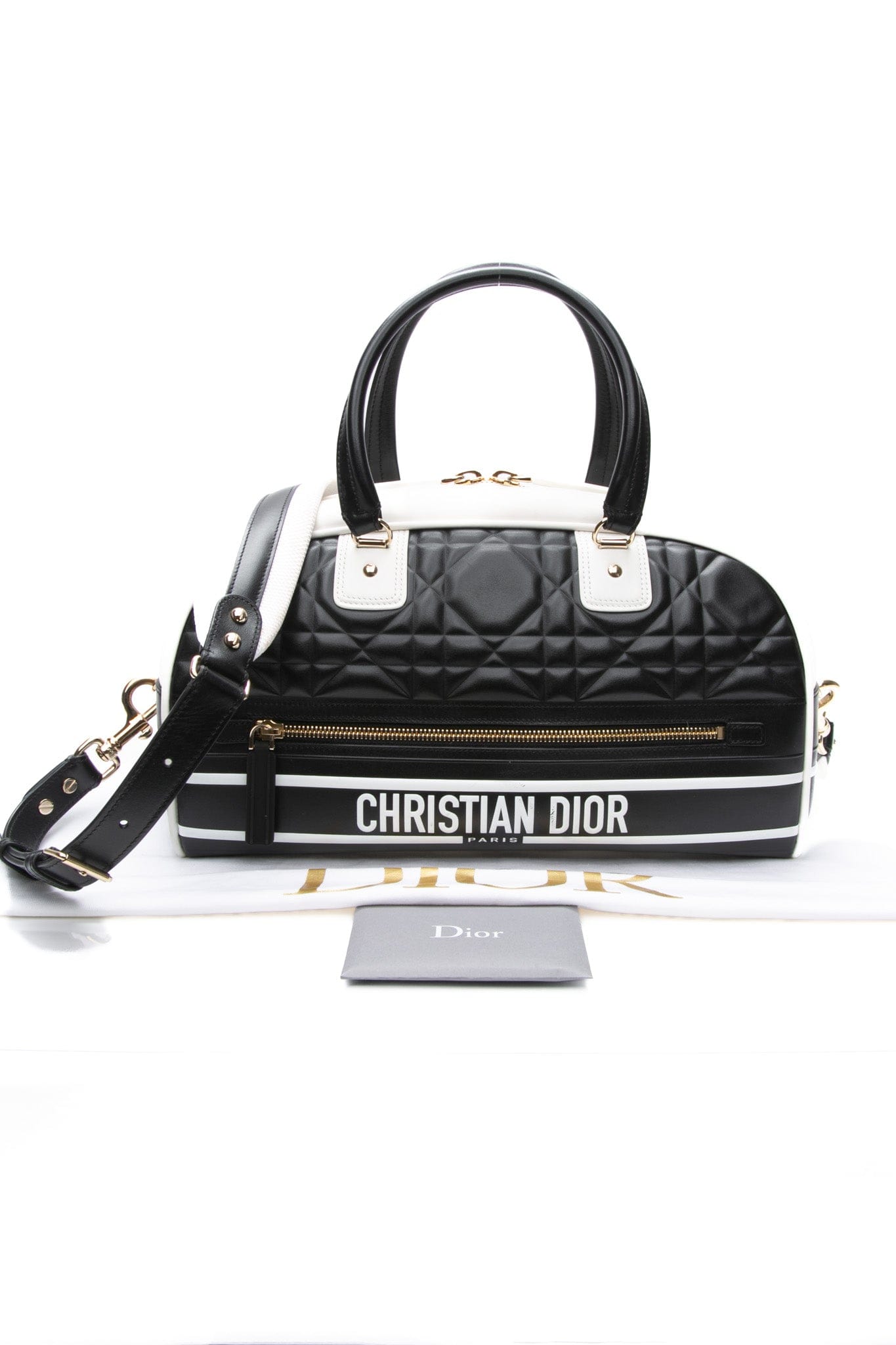 DIOR Black and White Calfskin Dior Vibe Zip Bowling Bag