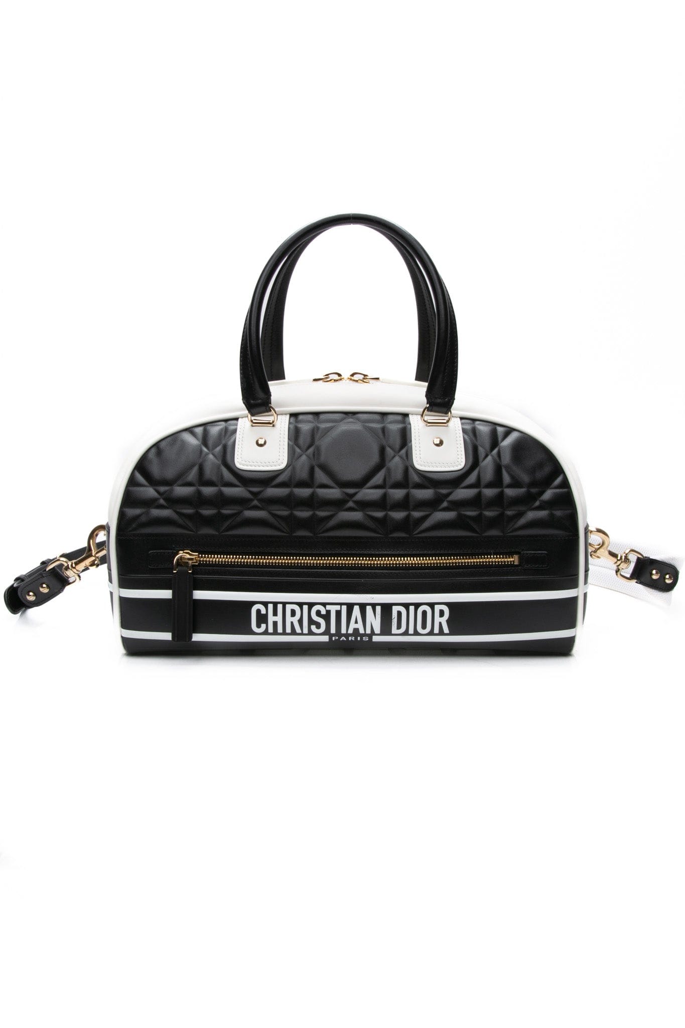 DIOR Black and White Calfskin Dior Vibe Zip Bowling Bag