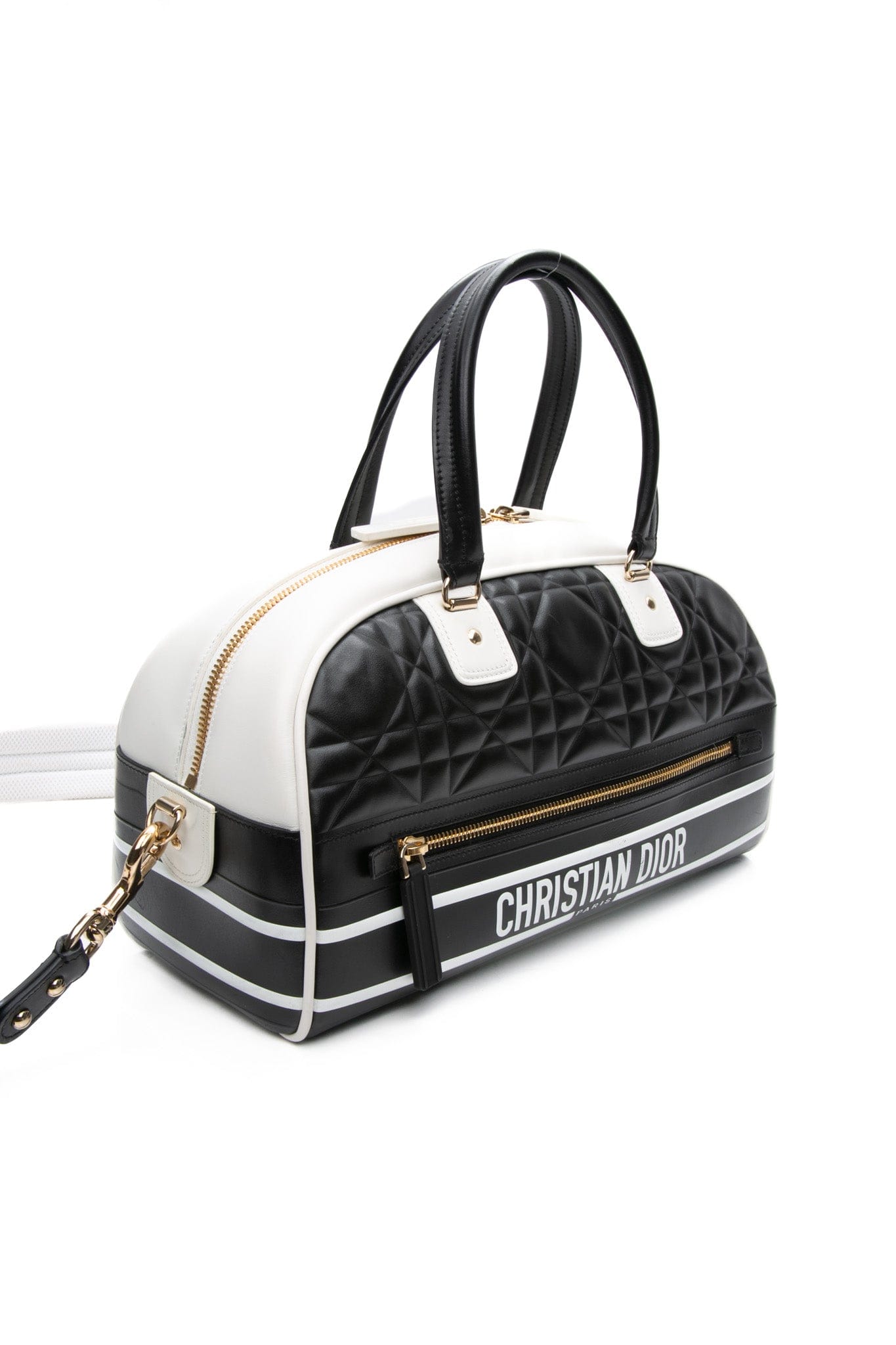 DIOR Black and White Calfskin Dior Vibe Zip Bowling Bag
