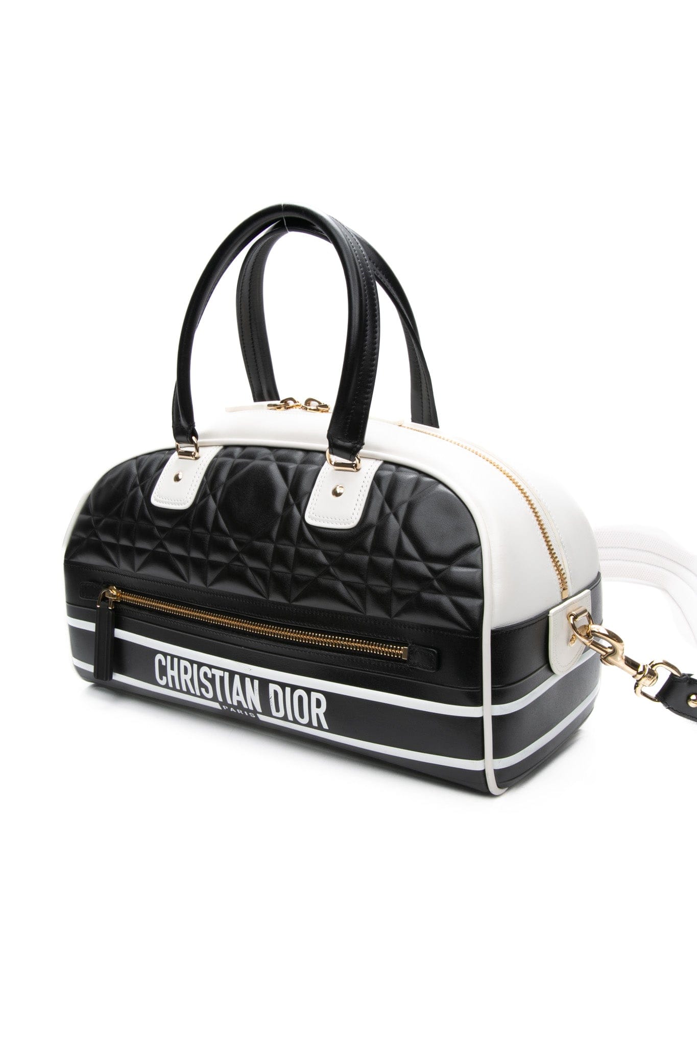 DIOR Black and White Calfskin Dior Vibe Zip Bowling Bag