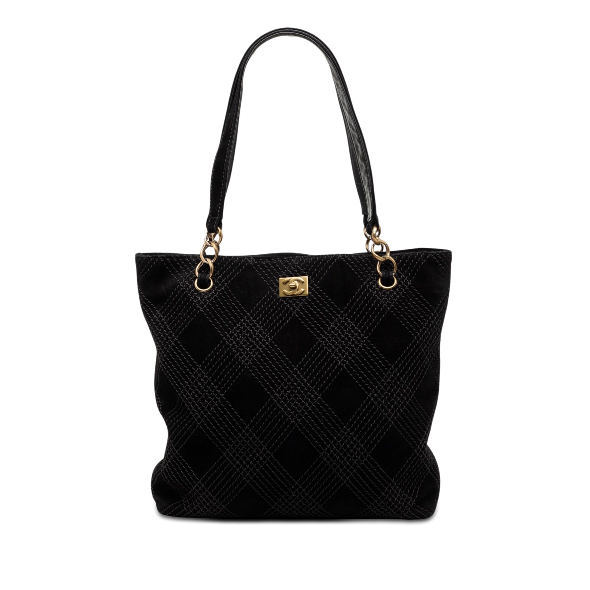 Chanel CC Stitched Suede Tote