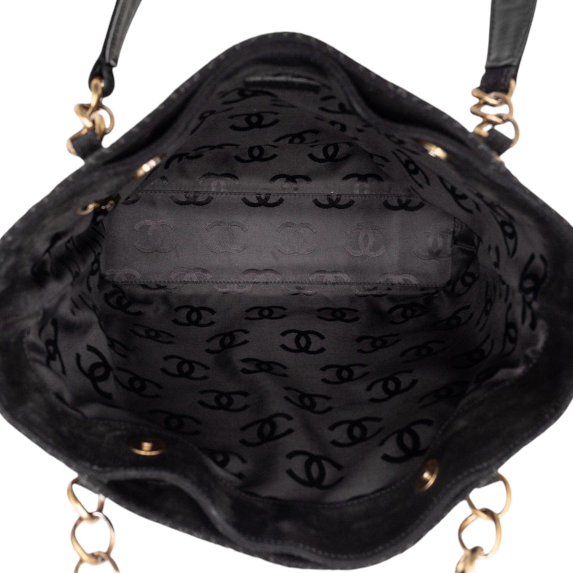Chanel CC Stitched Suede Tote