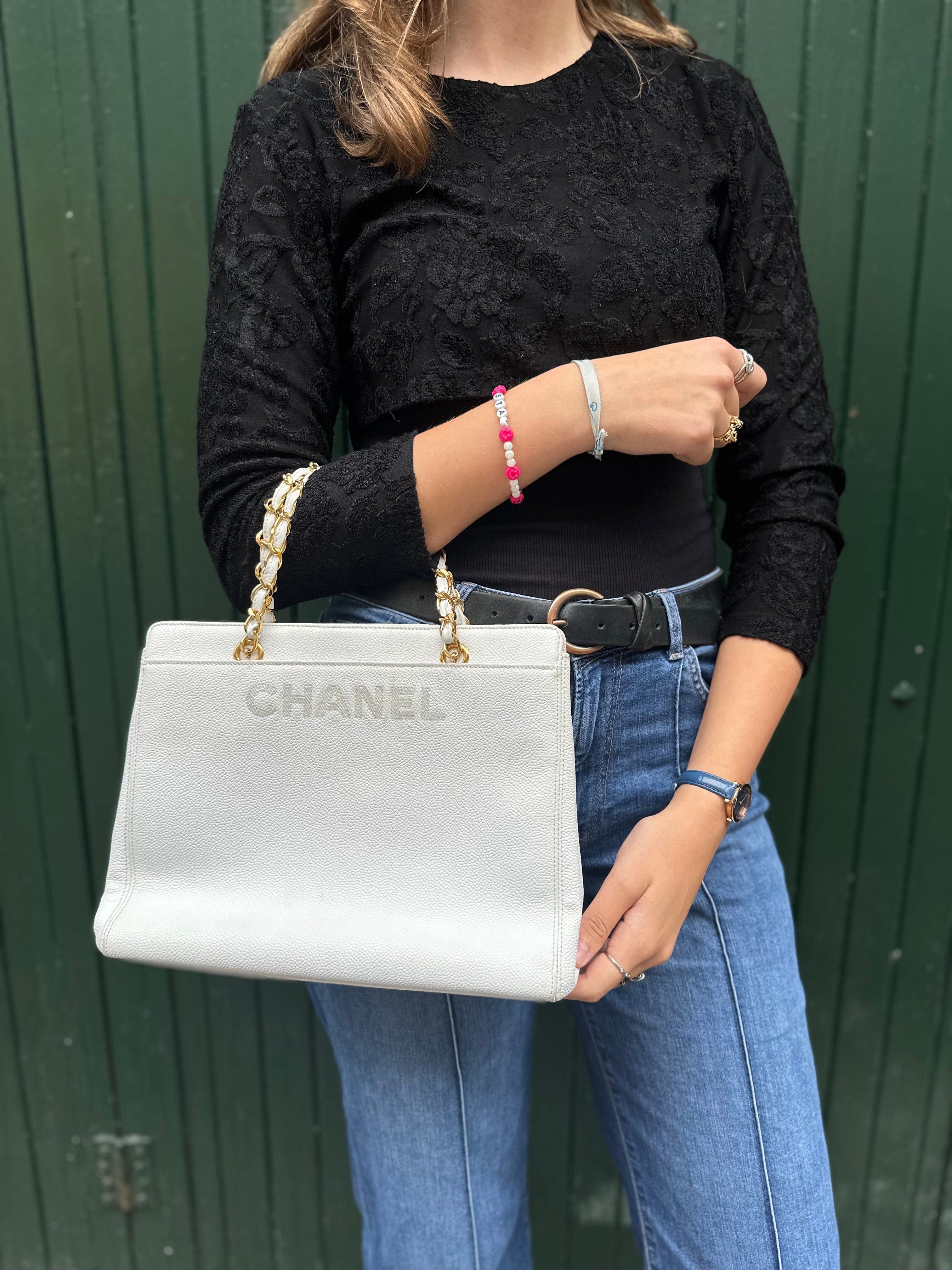 Chanel White Caviar Vintage Tote