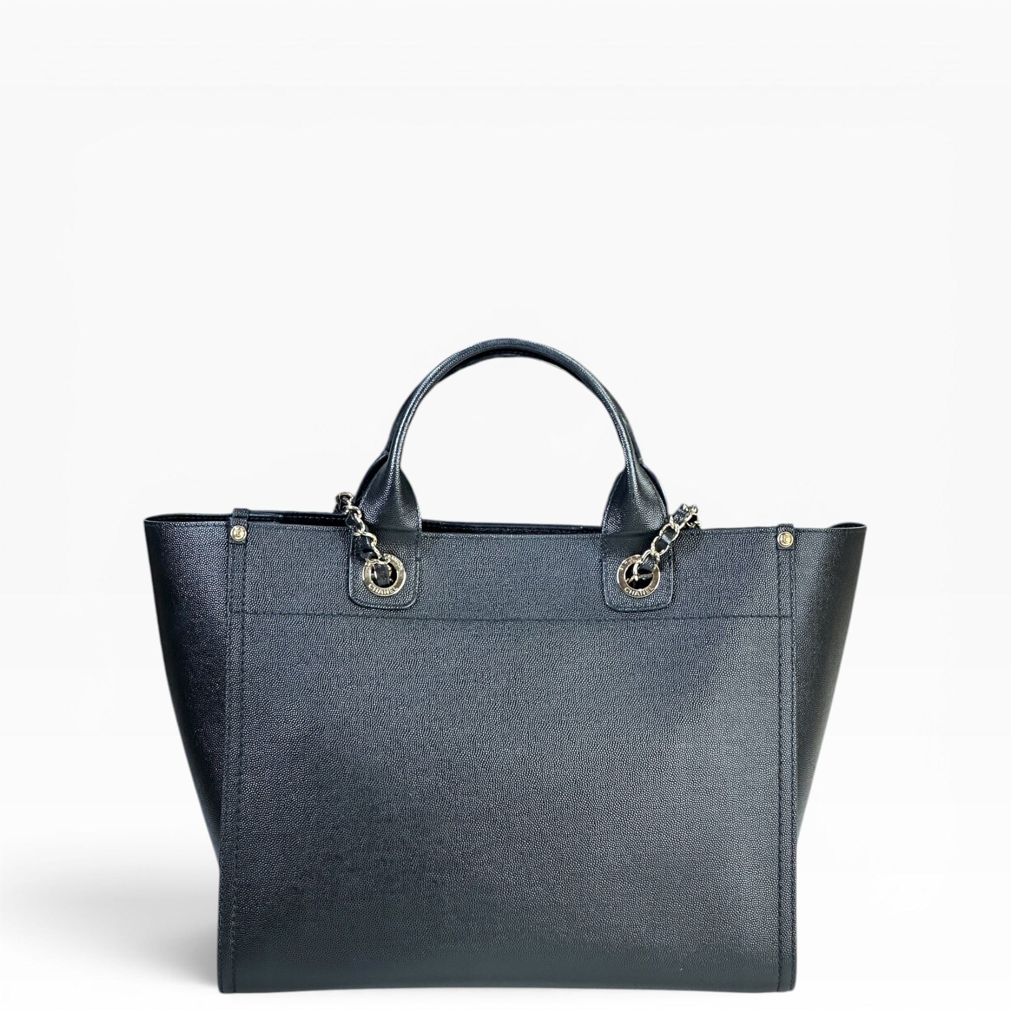 Chanel Studded Deauville Black Caviar Leather Medium Tote